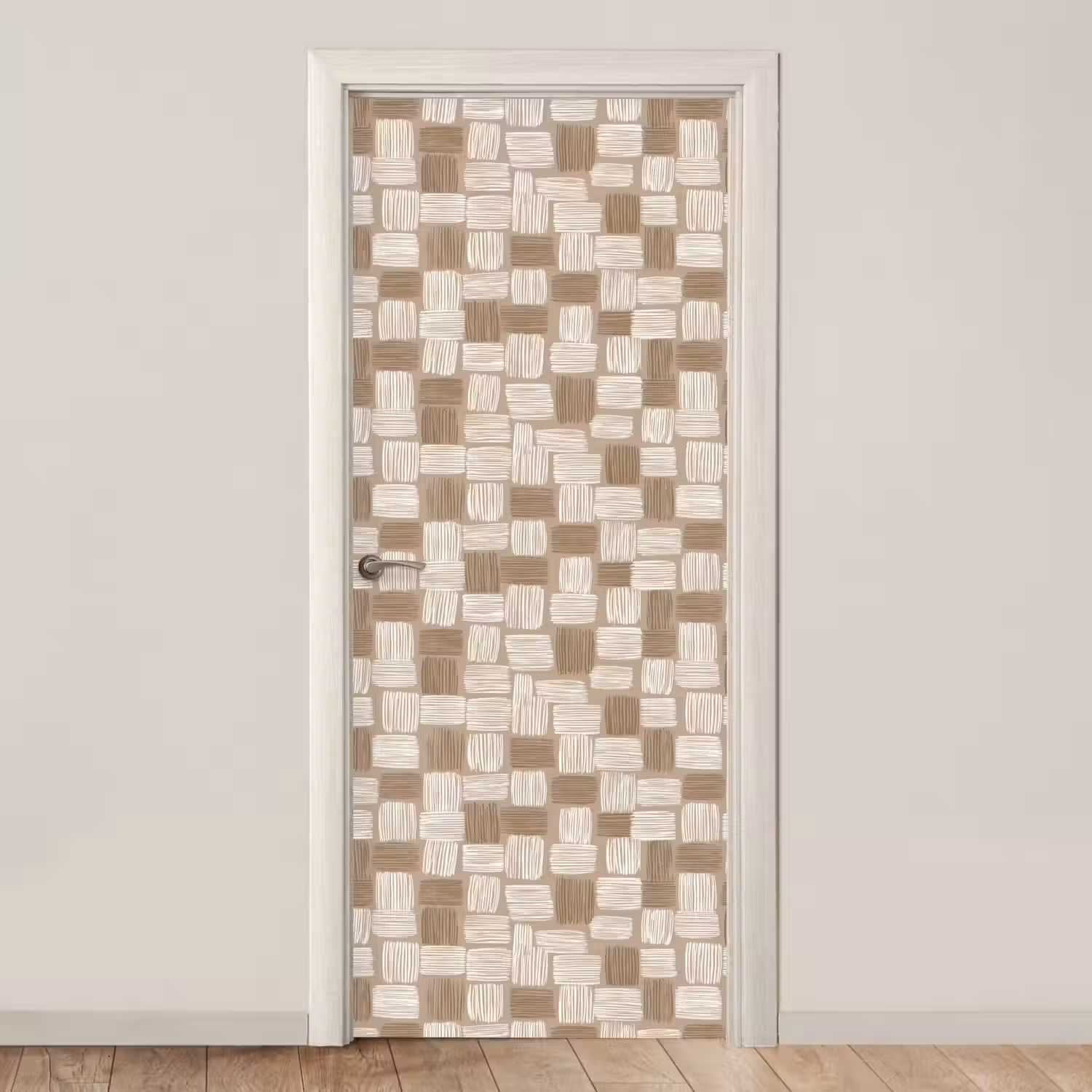 Blok - Patroon - Bruin deurposter klein 289 -3d_beige
