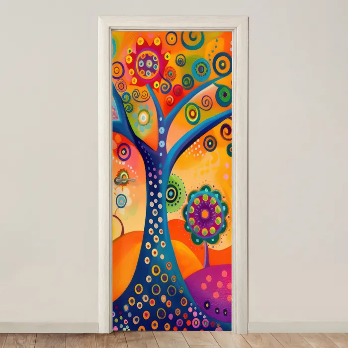Boom - Levensboom - Abstract - Kleurrijk deurposter klein -3d_beige