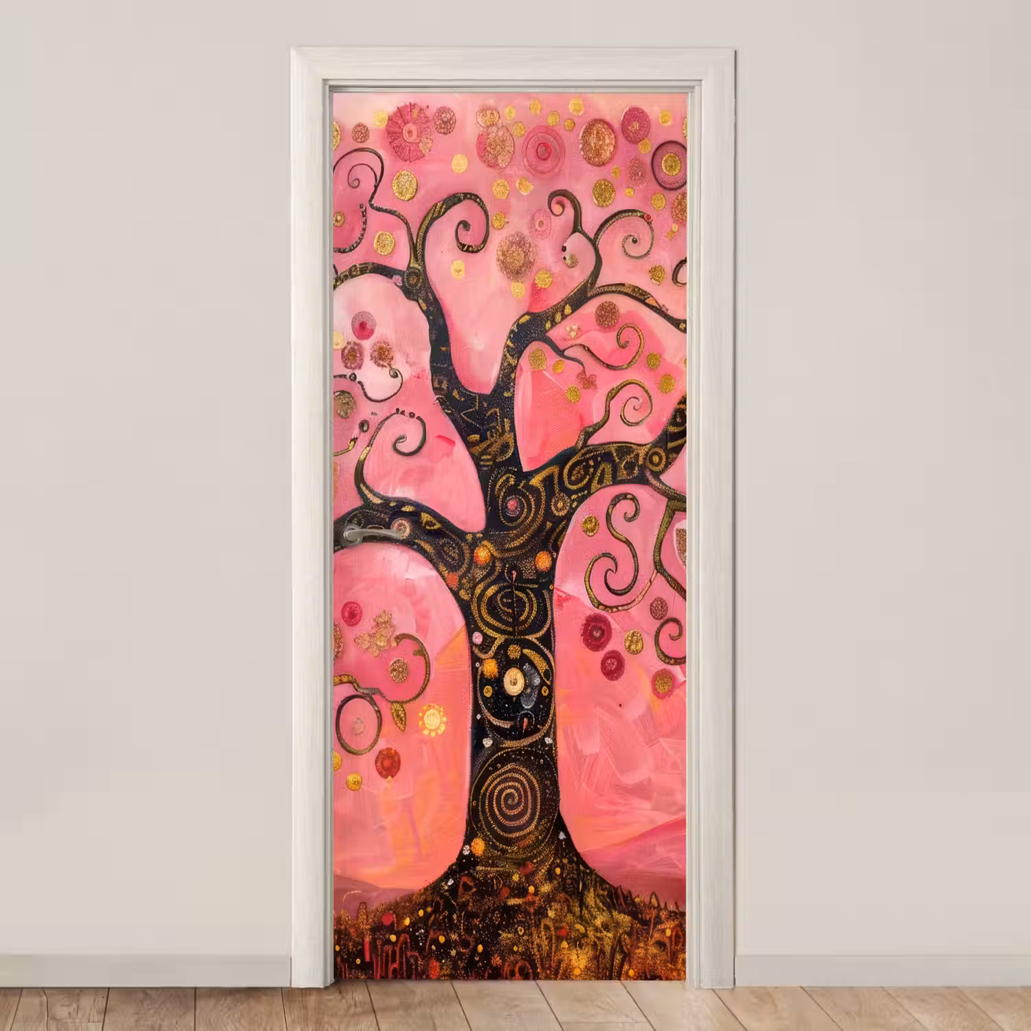 Boom - Levensboom - Roze - Goud deurposter klein -3d_beige