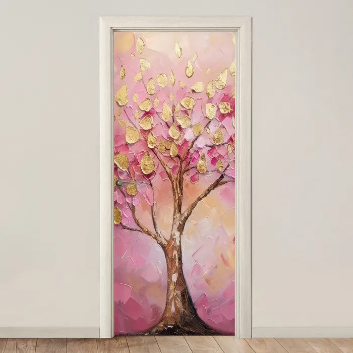 Boom - Roze - Goud - Modern deurposter klein -3d_beige