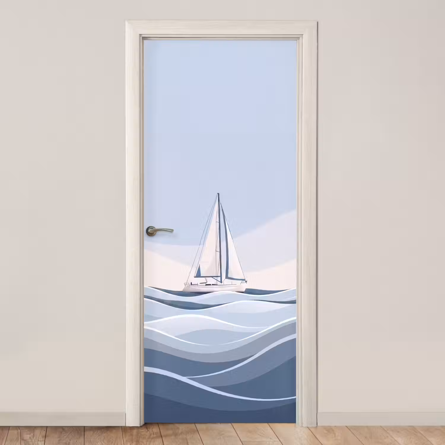 Boot - Zeil - Zee - Modern - Beige deurposter klein -3d_beige