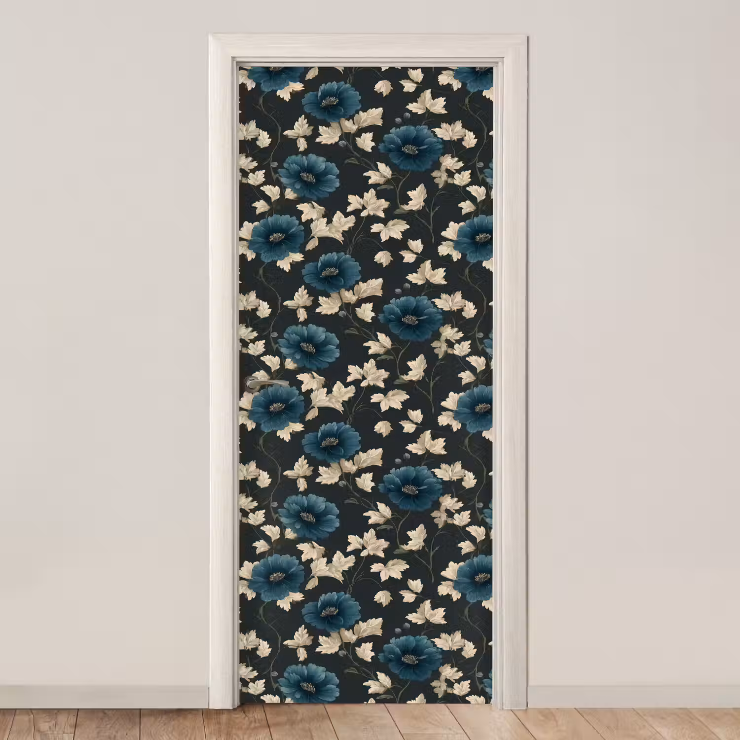 Botanisch - Bloemen - Blauw deurposter klein 289 -3d_beige