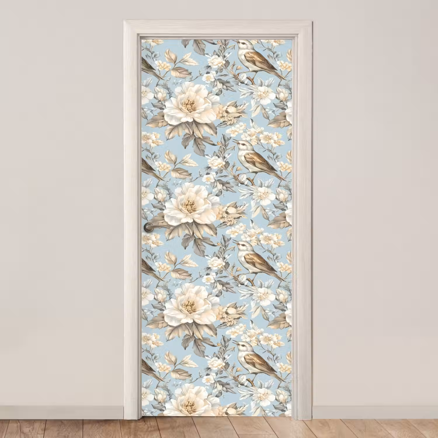 Botanisch - Zangvogel - Blauw deurposter klein 289 -3d_beige
