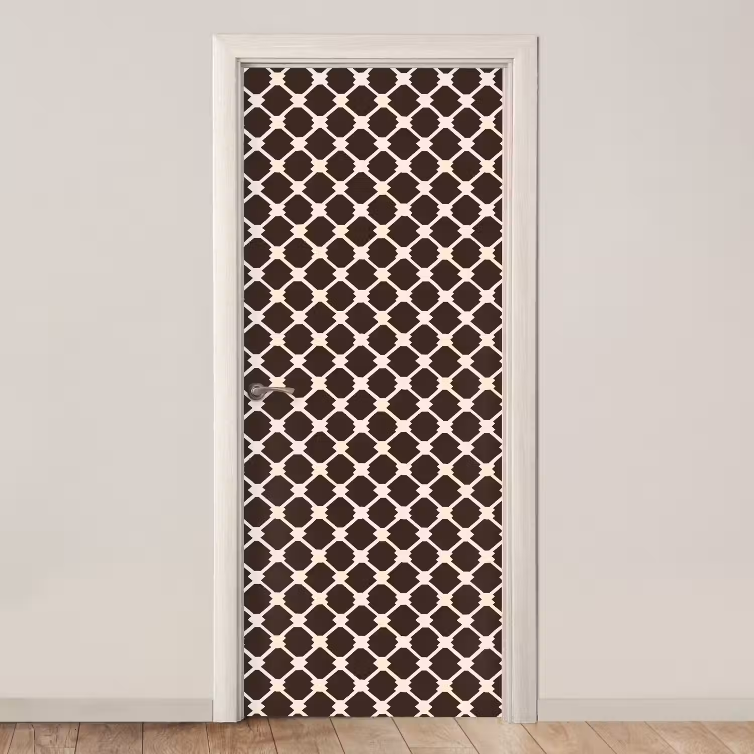 Bruin - Ruitpatroon - Geometrisch deurposter klein 289 -3d_beige
