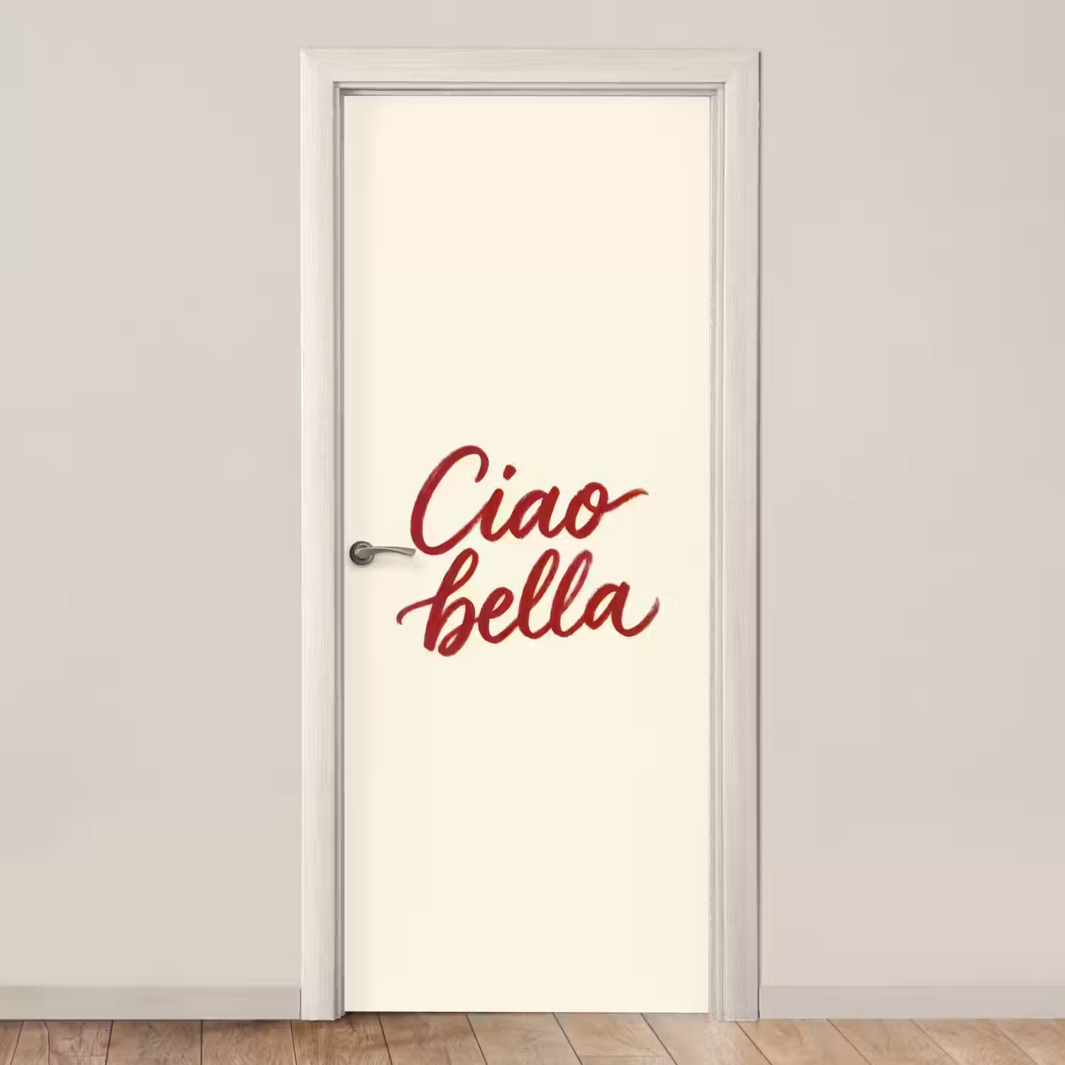 Ciao bella - Rood - Wit - Minimalistisch deurposter klein -3d_beige
