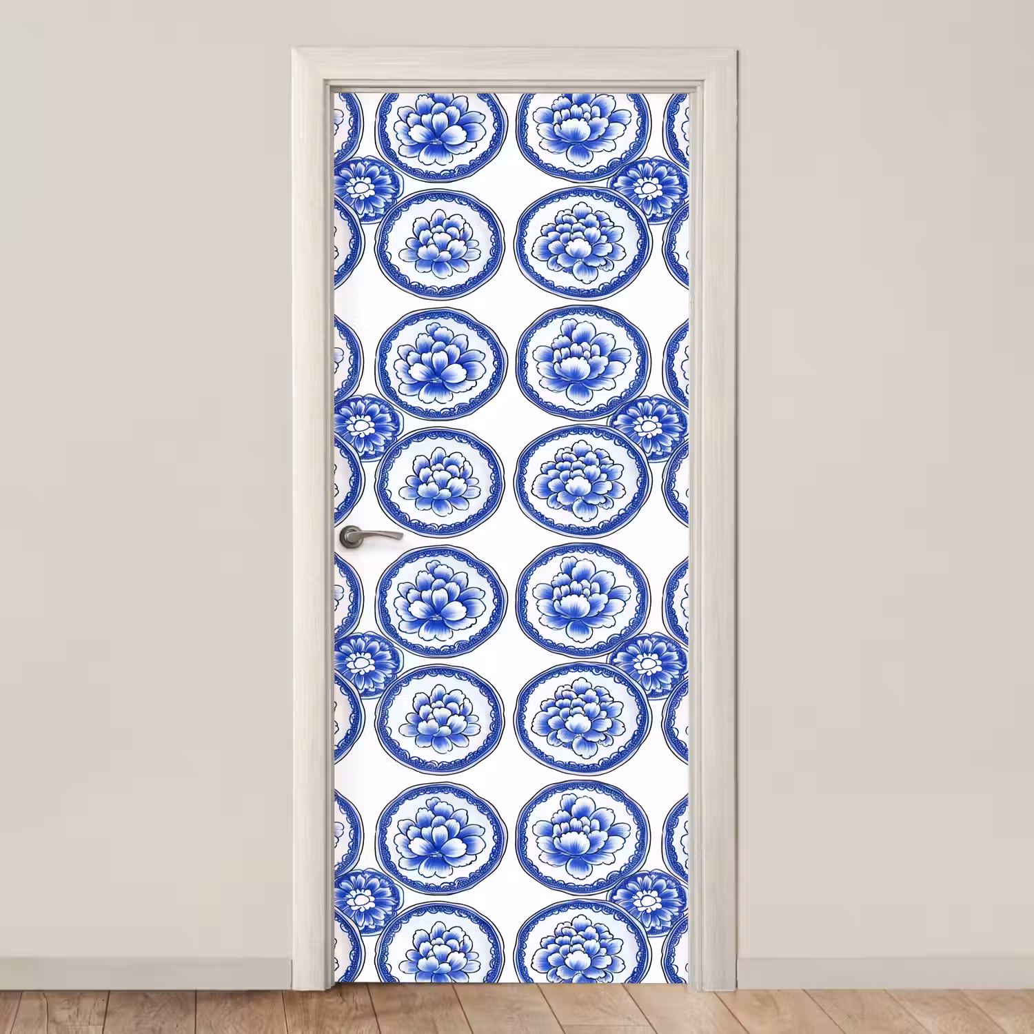 Cirkels - Bloemen - Blauw deurposter klein 289 -3d_beige