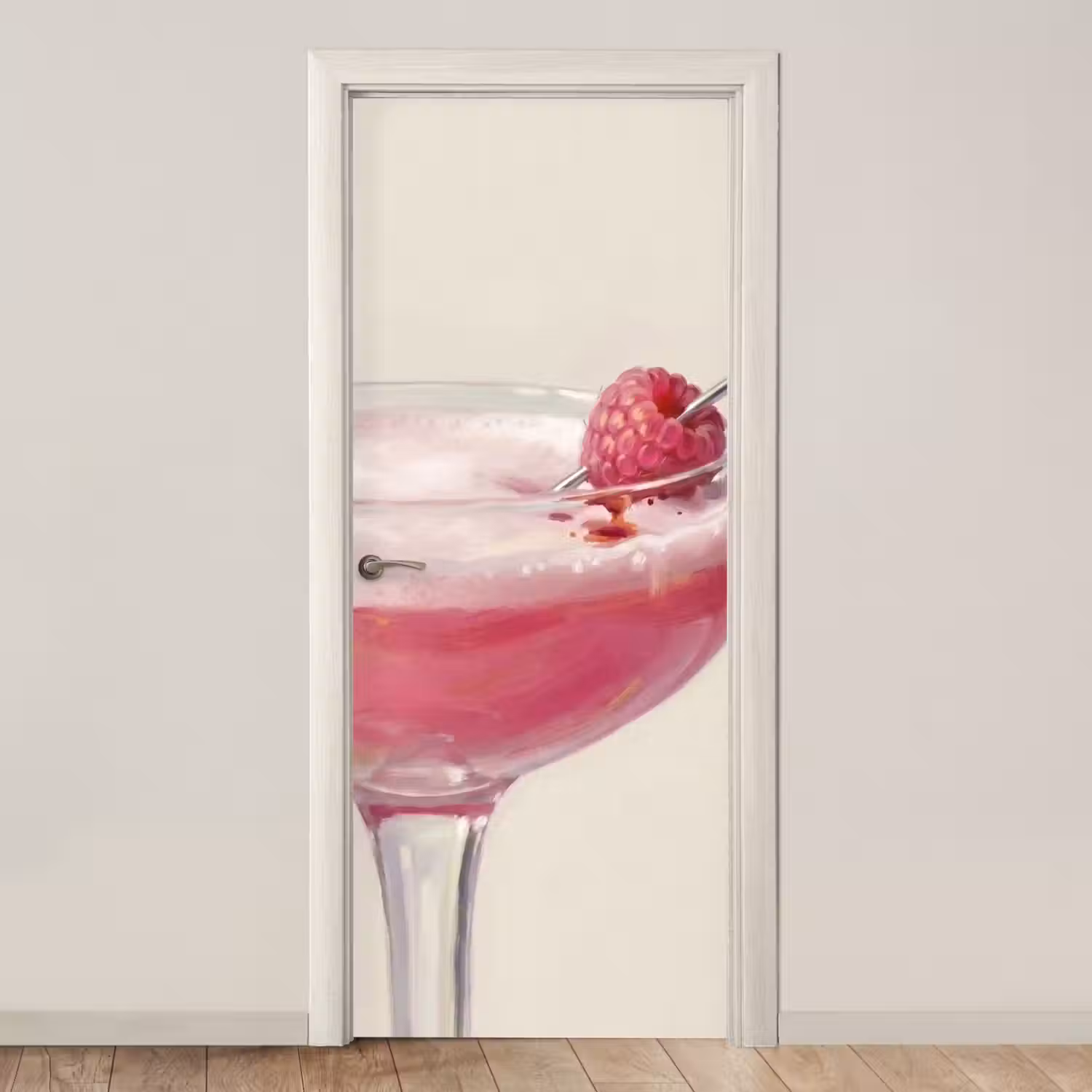 Cocktail - Framboos - Drank - Modern - Roze deurposter klein -3d_beige