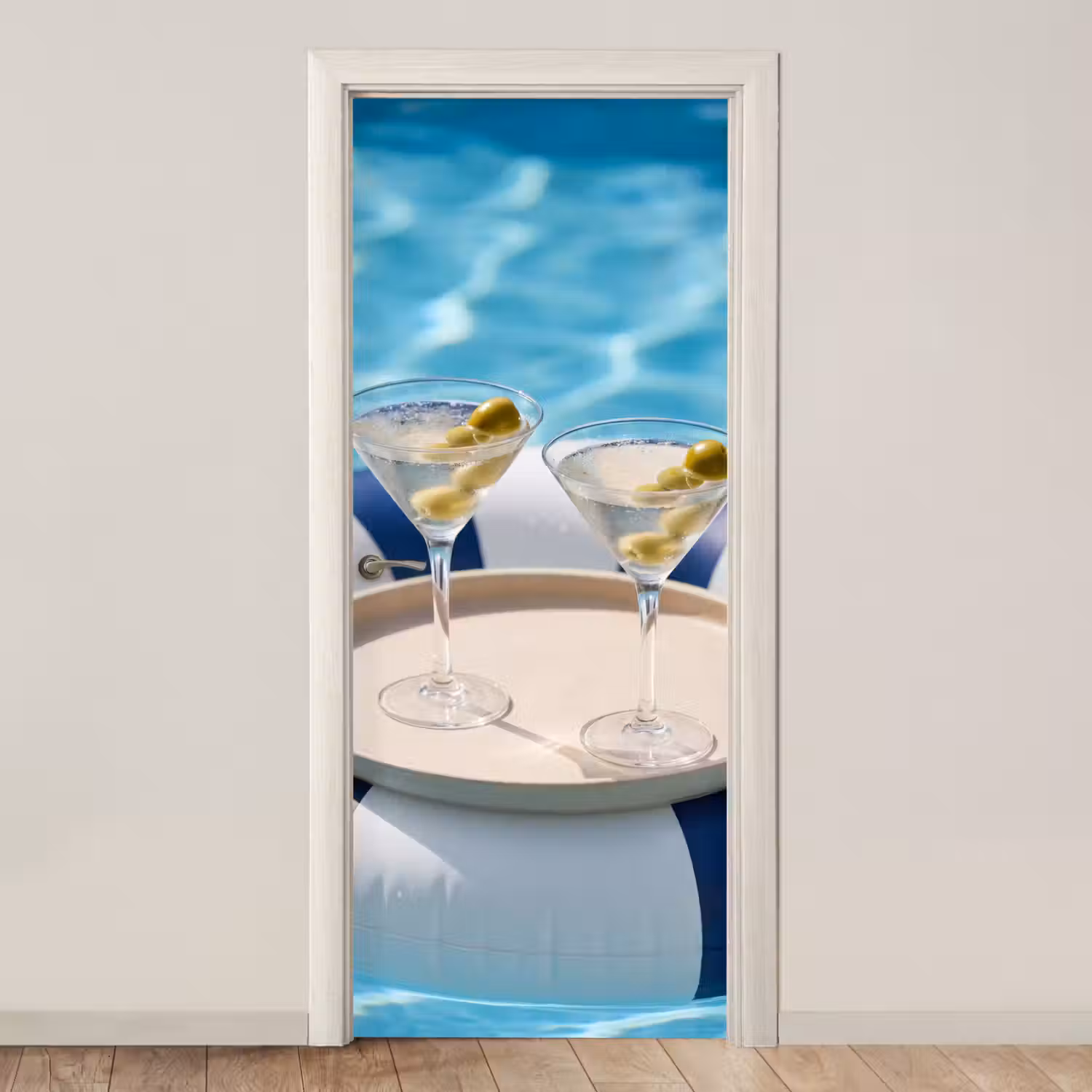 Cocktail - Zwembad - Zomer - Blauw deurposter klein -3d_beige