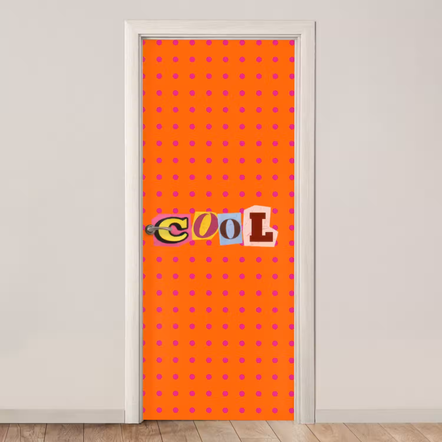 Cool - Stippen - Oranje deurposter klein -3d_beige
