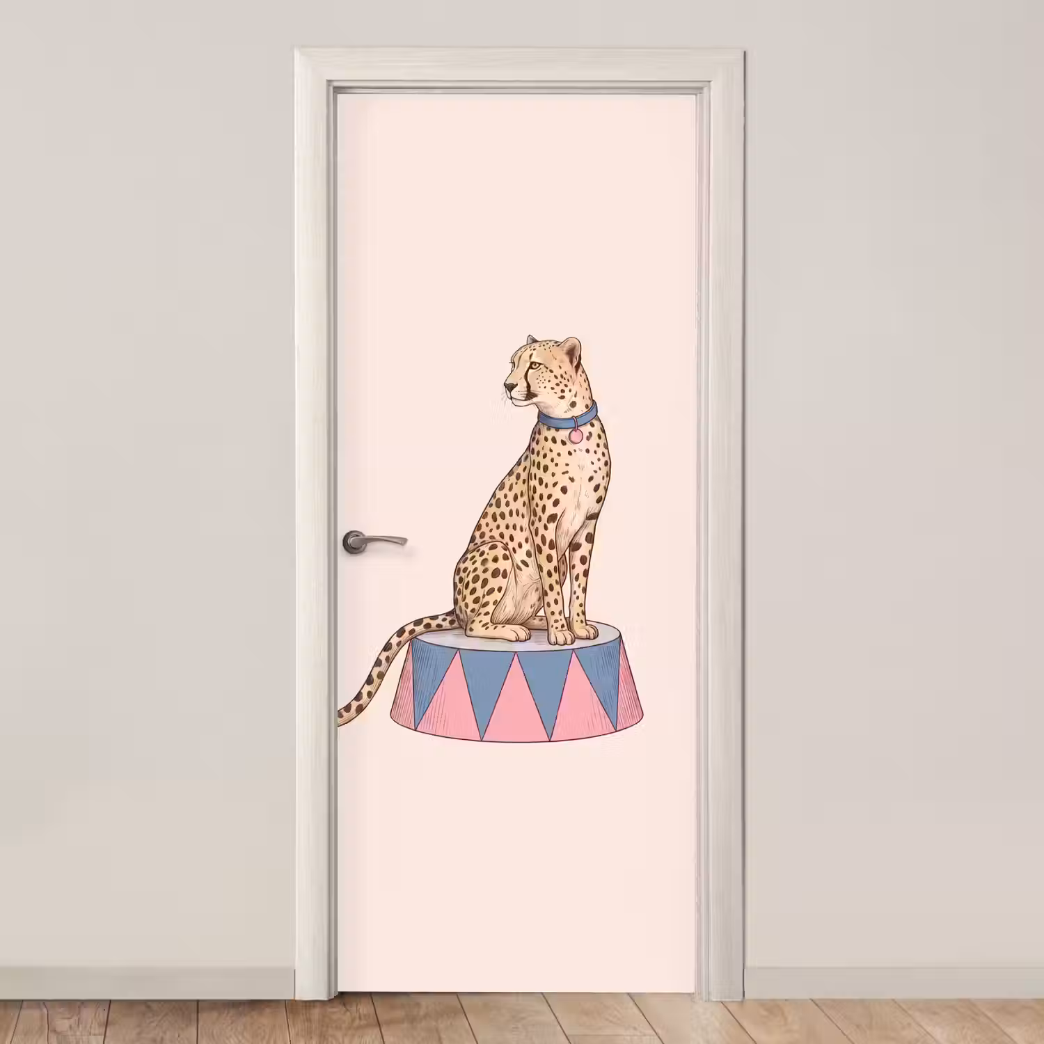 Dieren - Circus - Illustratie - Vintage - Roze deurposter klein -3d_beige
