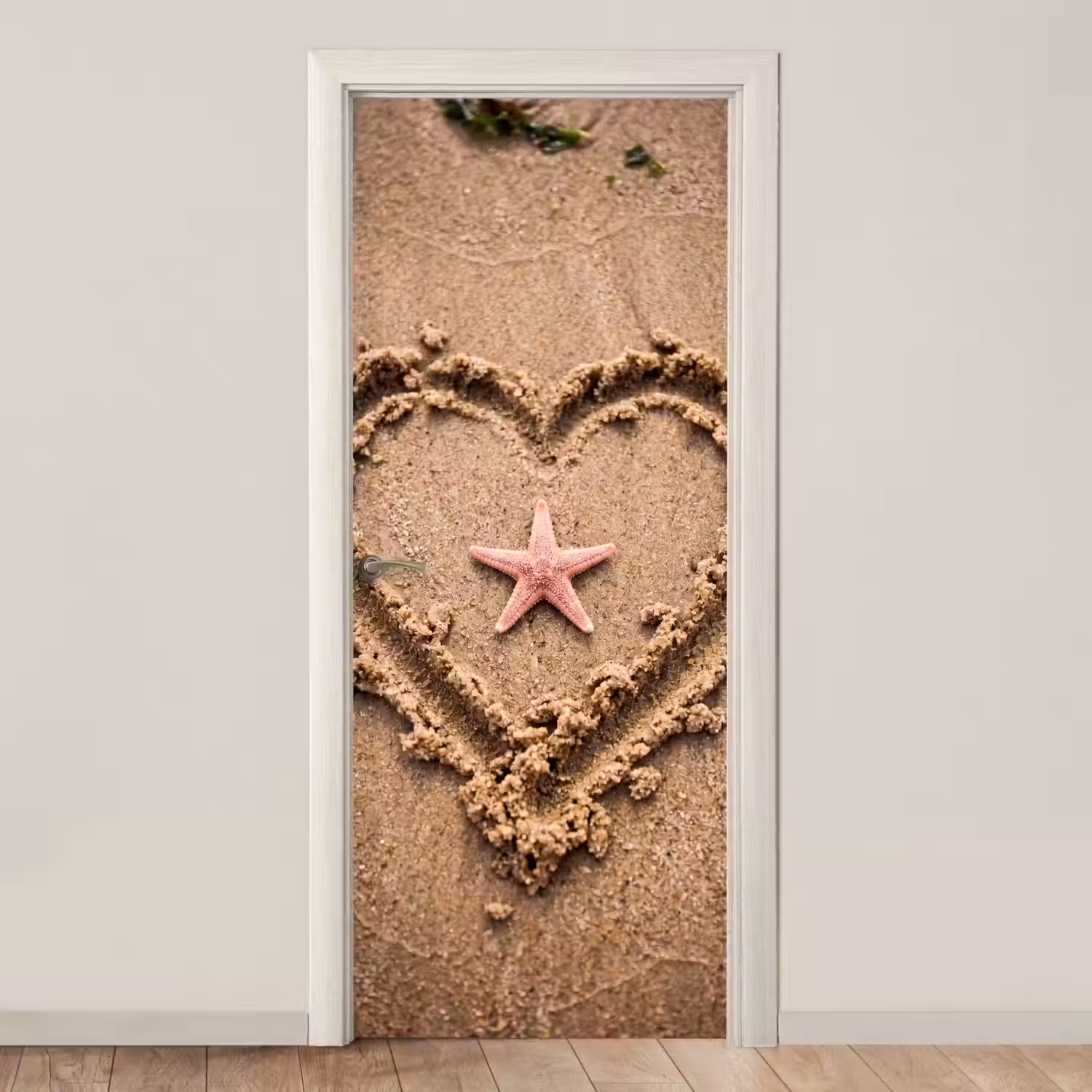 Dieren - Hart - Strand - Zand - Roze deurposter klein -3d_beige