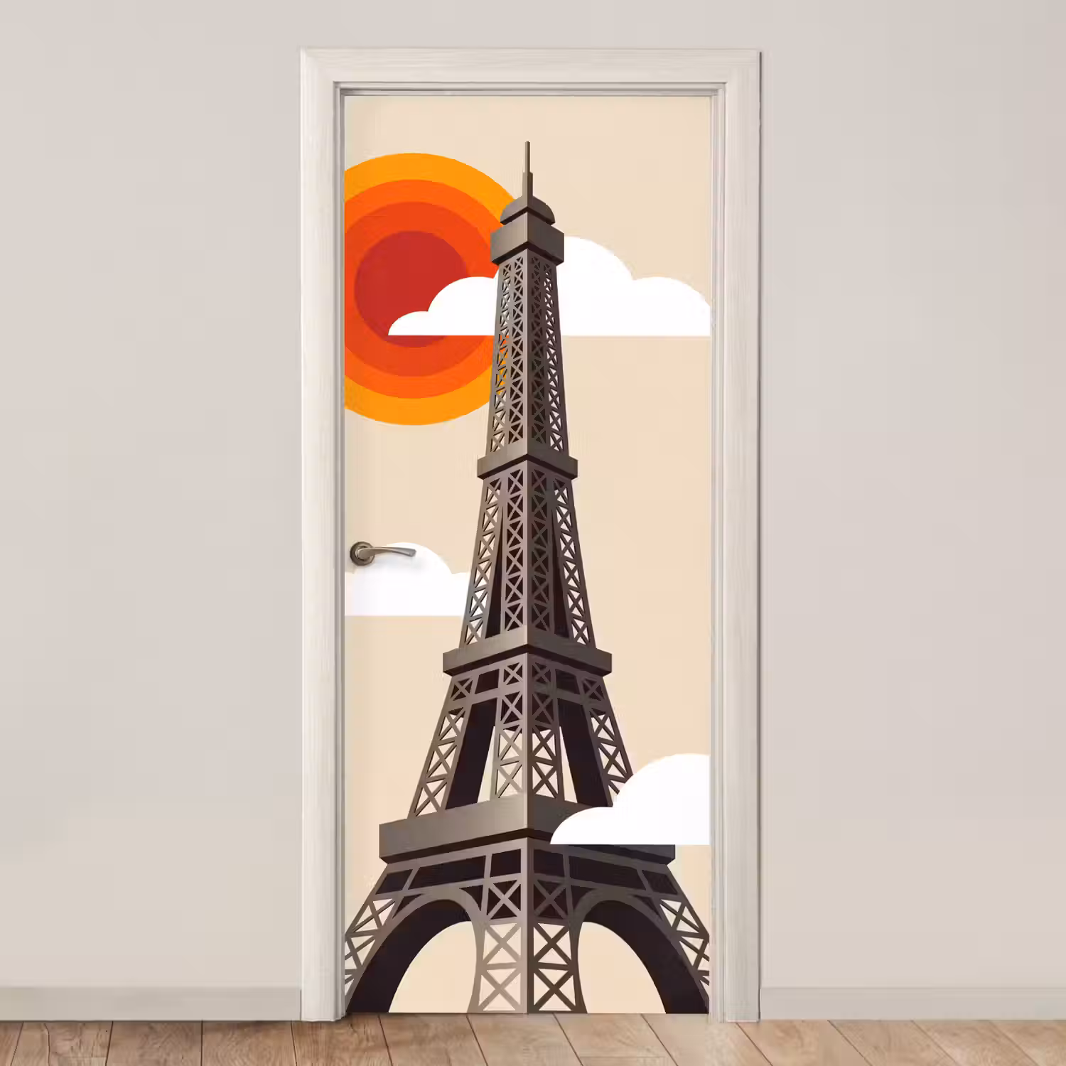 Eiffeltoren - Zon - Architectuur - Abstract - Beige deurposter klein -3d_beige