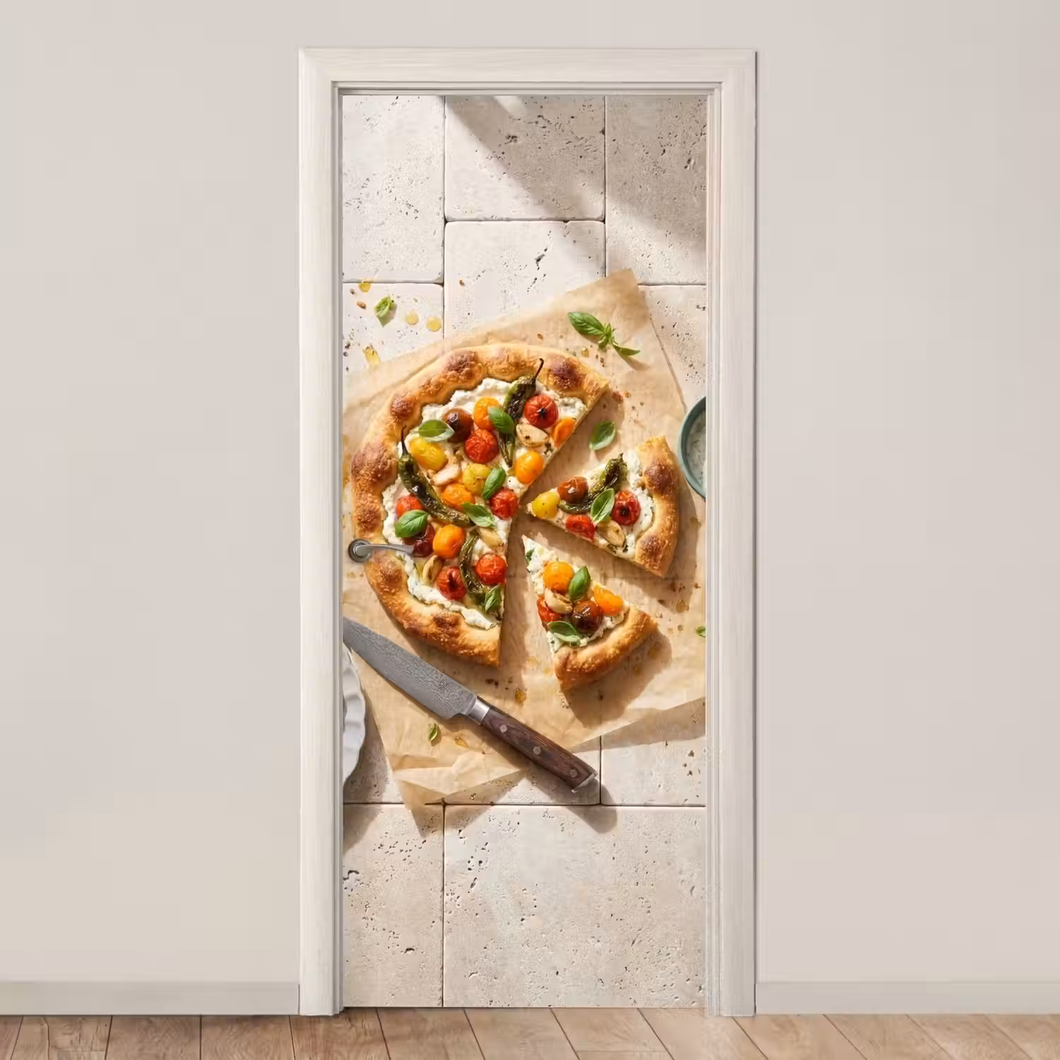 Eten - Tomaten - Basilicum - Maaltijd - Vers deurposter klein -3d_beige