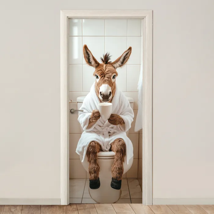 Ezel - WC - Grappig - Badjas - Dier deurposter klein -3d_beige