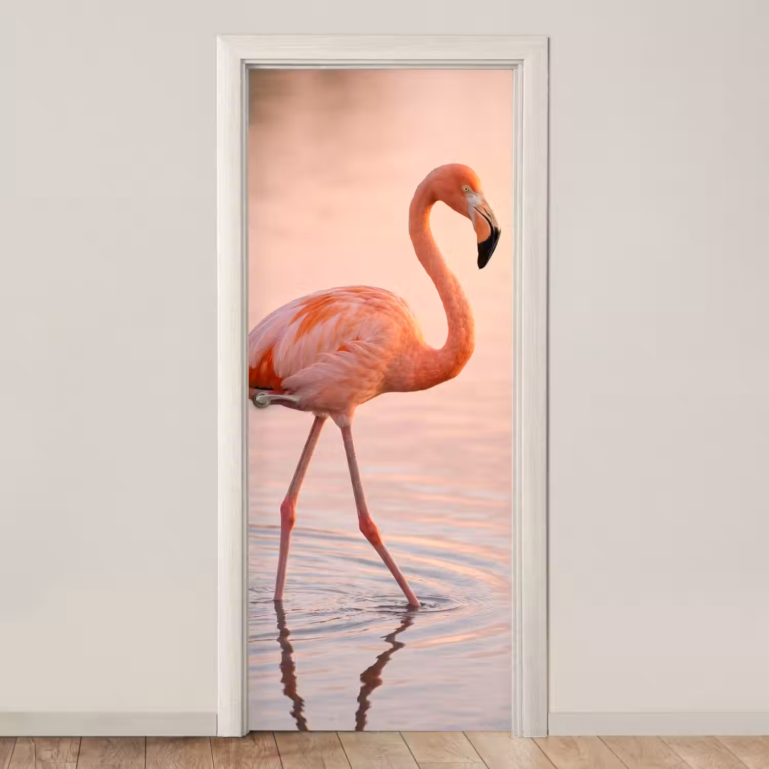 Flamingo - Water - Roze deurposter klein -3d_beige