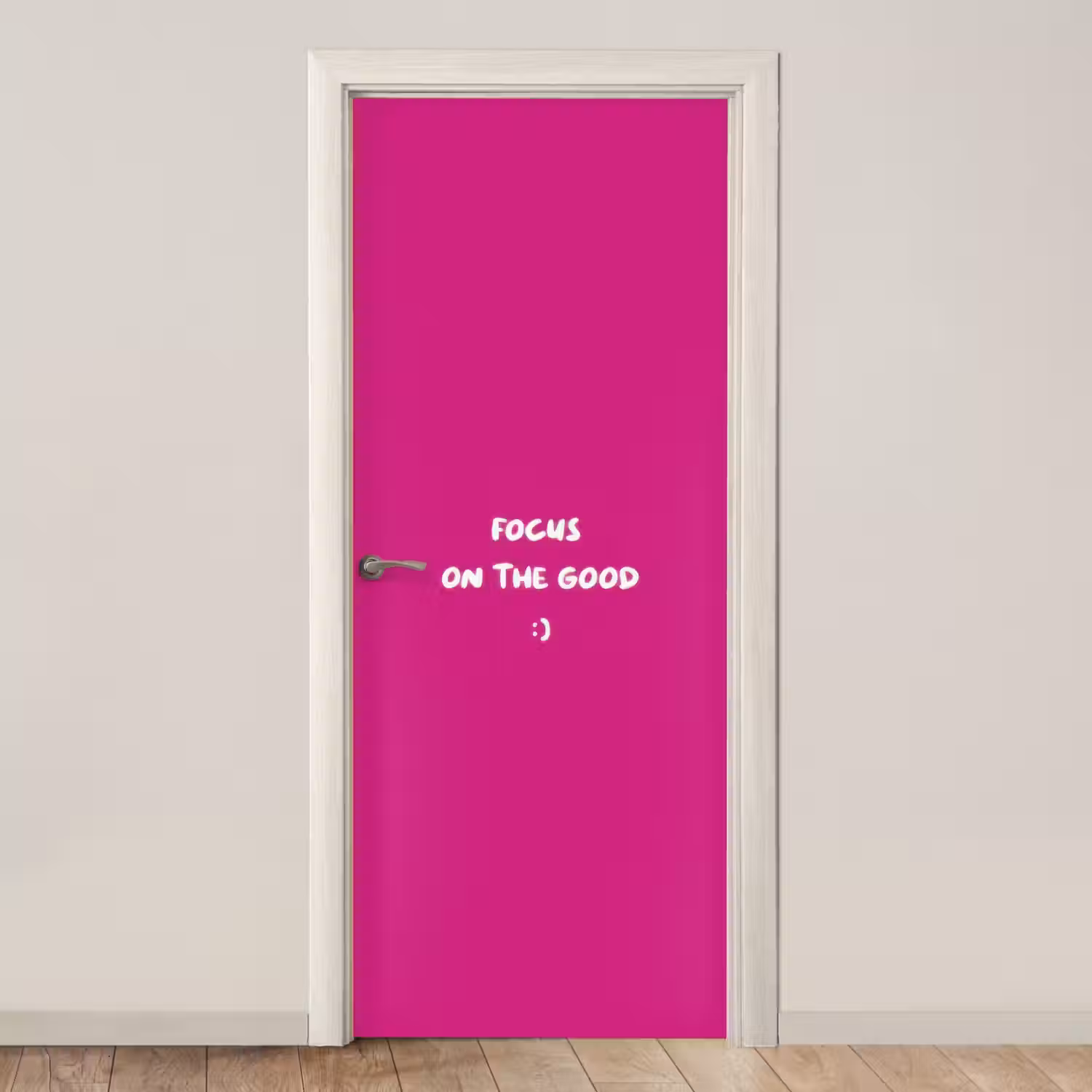 Focus - Smiley - Roze deurposter klein -3d_beige