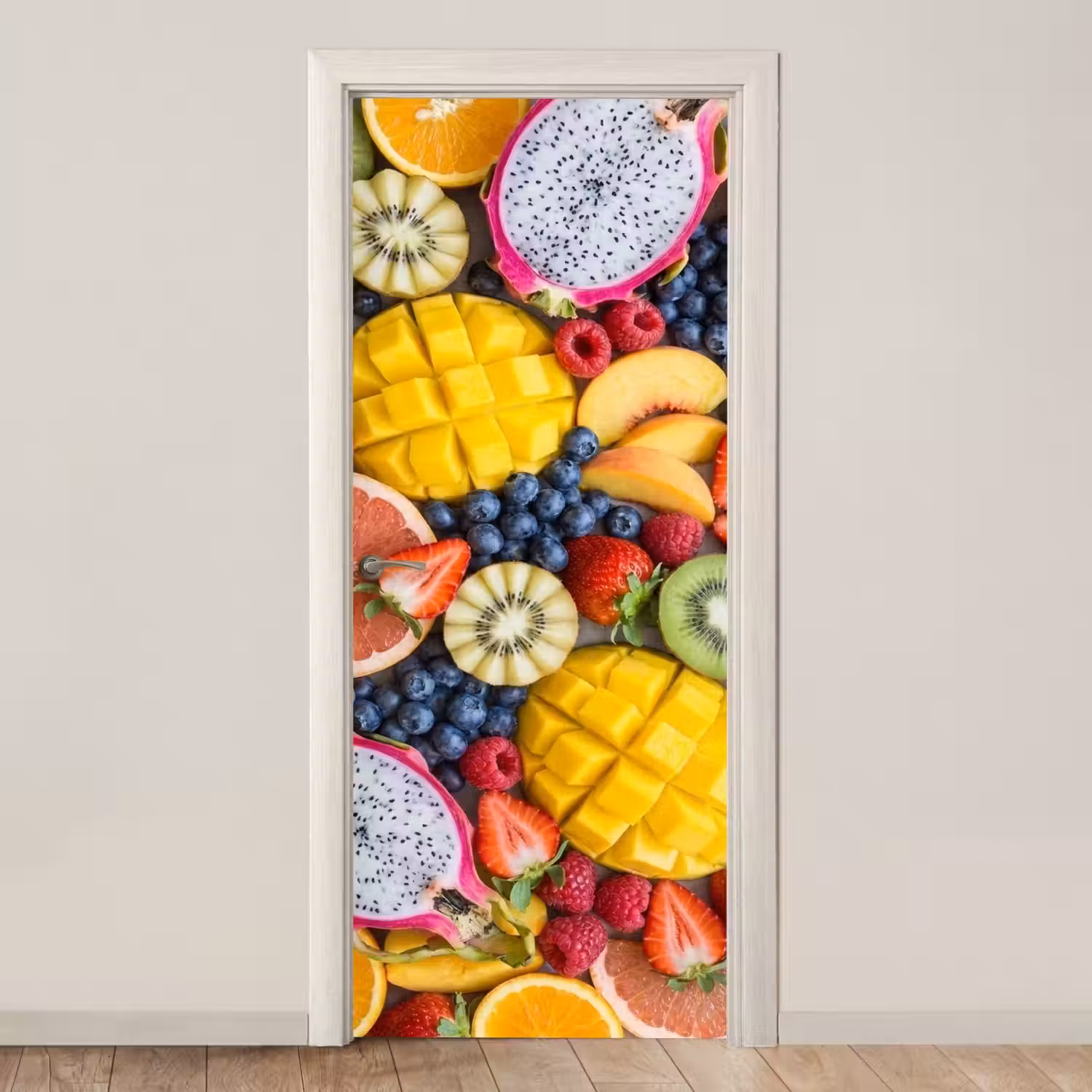 Fruit - Versneden - Kleurrijk - Eten - Gezond deurposter klein -3d_beige