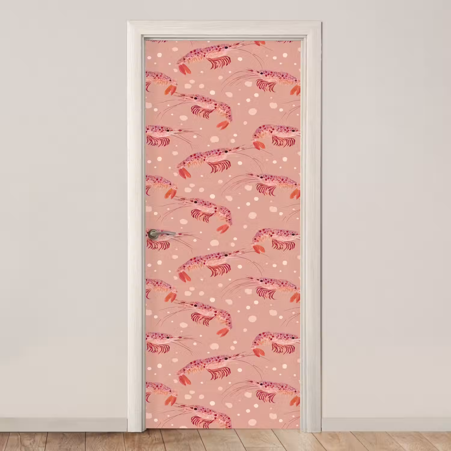 Garnalen - Stippen - Roze deurposter klein 289 -3d_beige