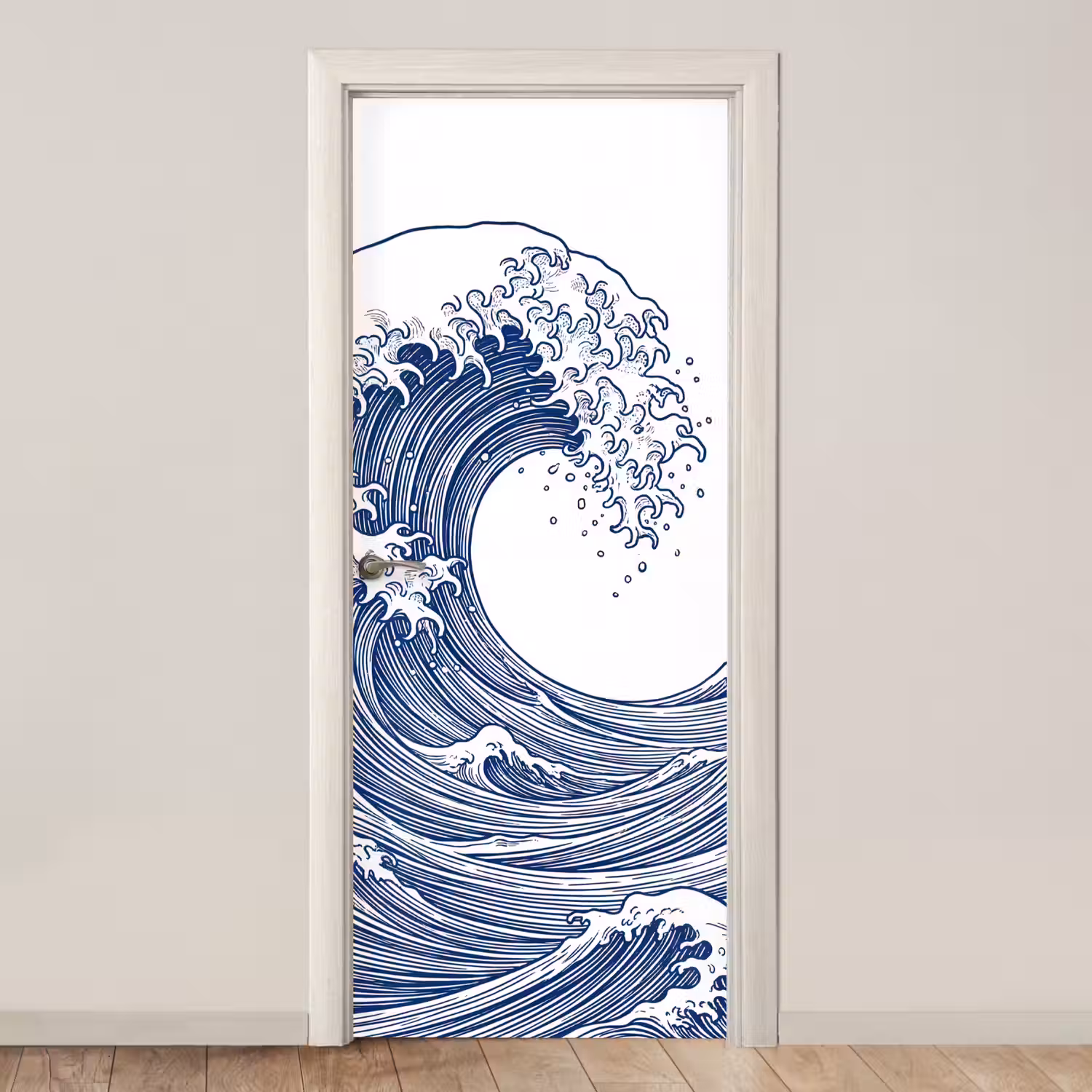 Golf - Japans - Zee - Illustratie - Blauw deurposter klein -3d_beige