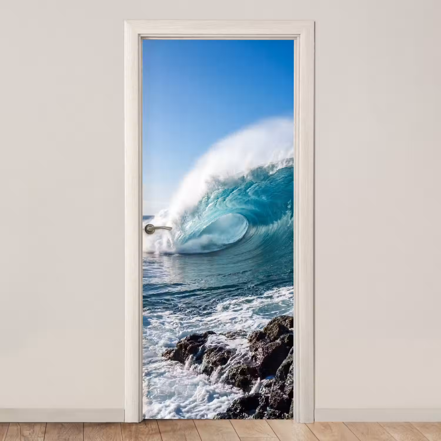Golf - Oceaan - Brekend - Water - Blauw deurposter klein -3d_beige
