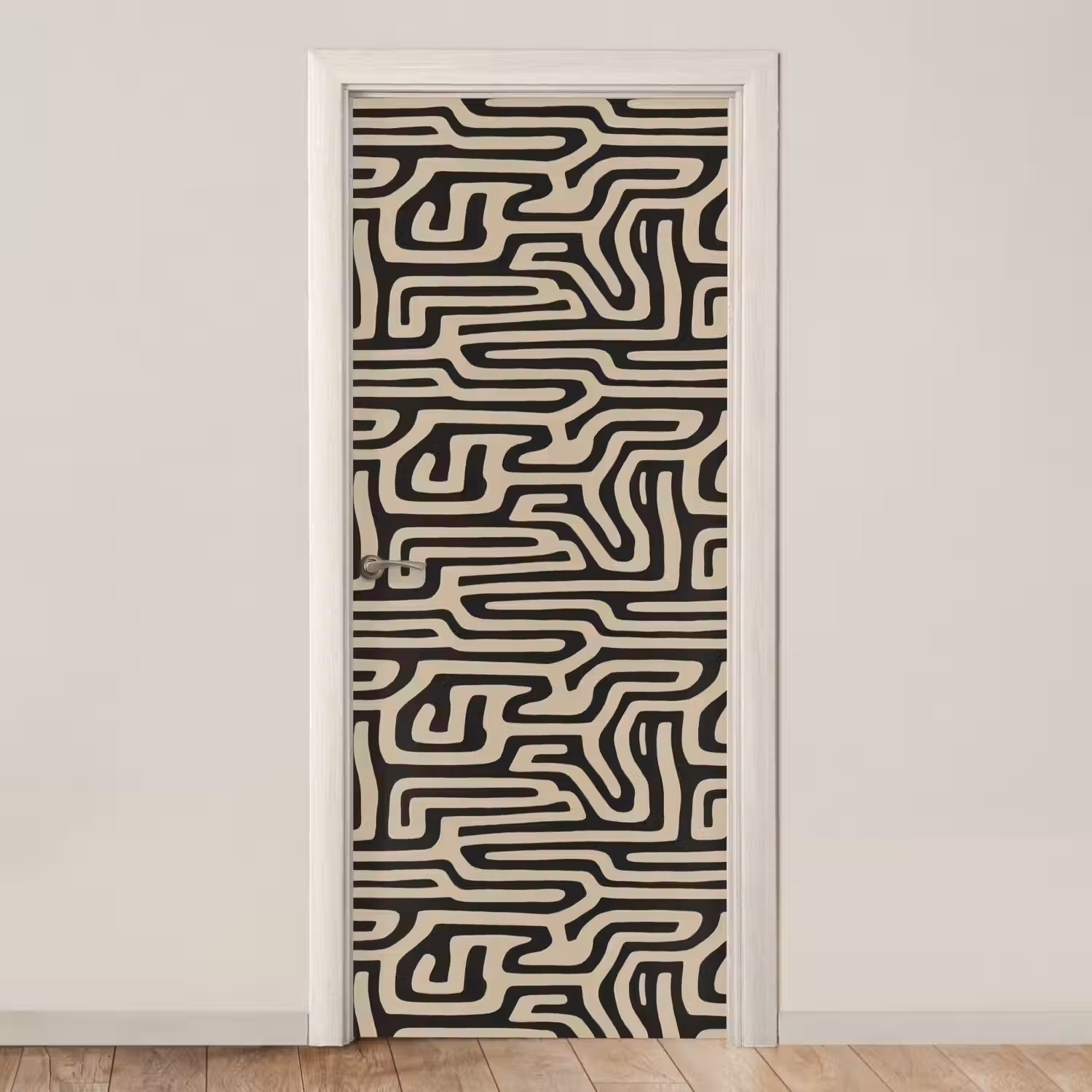 Grafisch - Lijnen - Zwart deurposter klein 289 -3d_beige
