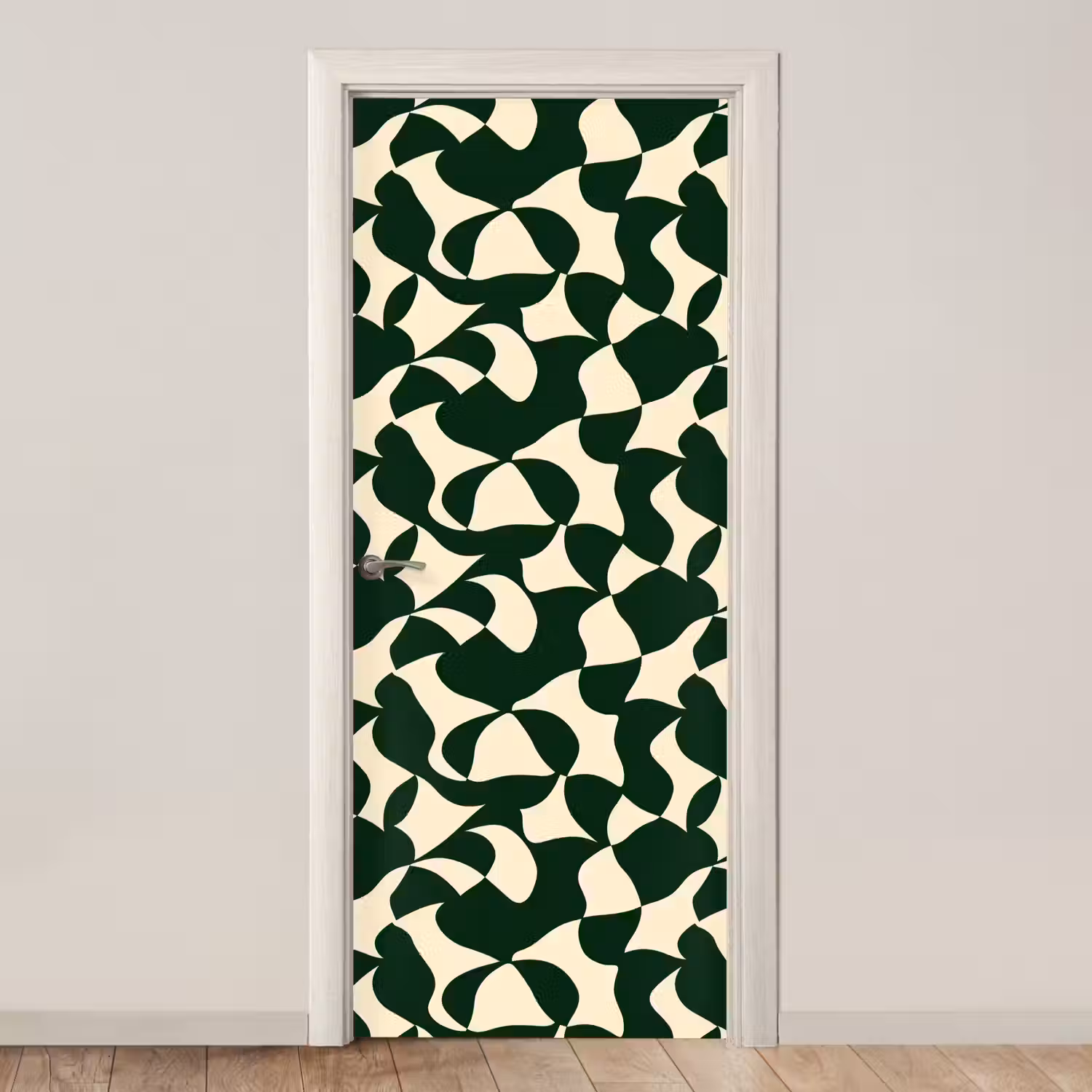 Groen - Organische vlakken - Crème deurposter klein 289 -3d_beige