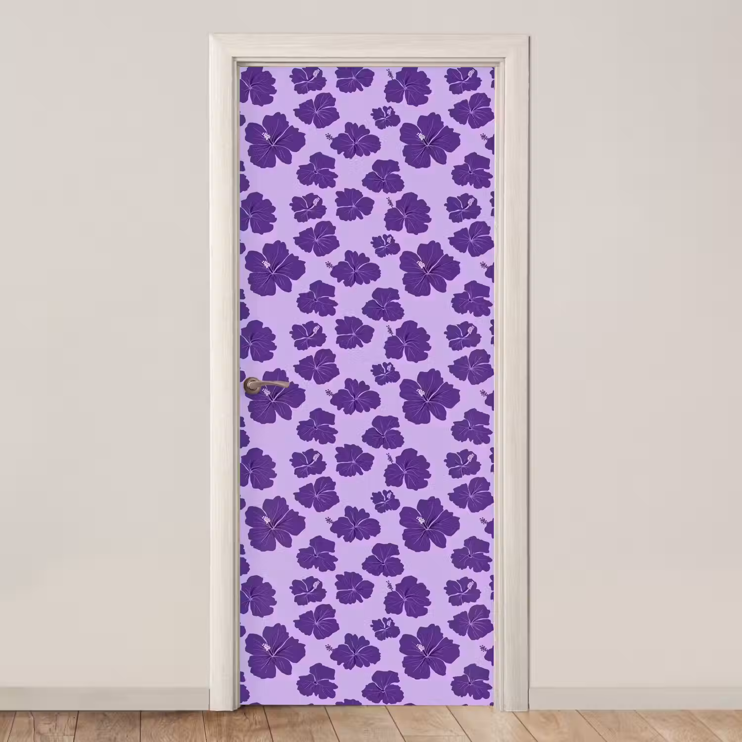 Hibiscus - Bloemen - Paars deurposter klein 289 -3d_beige