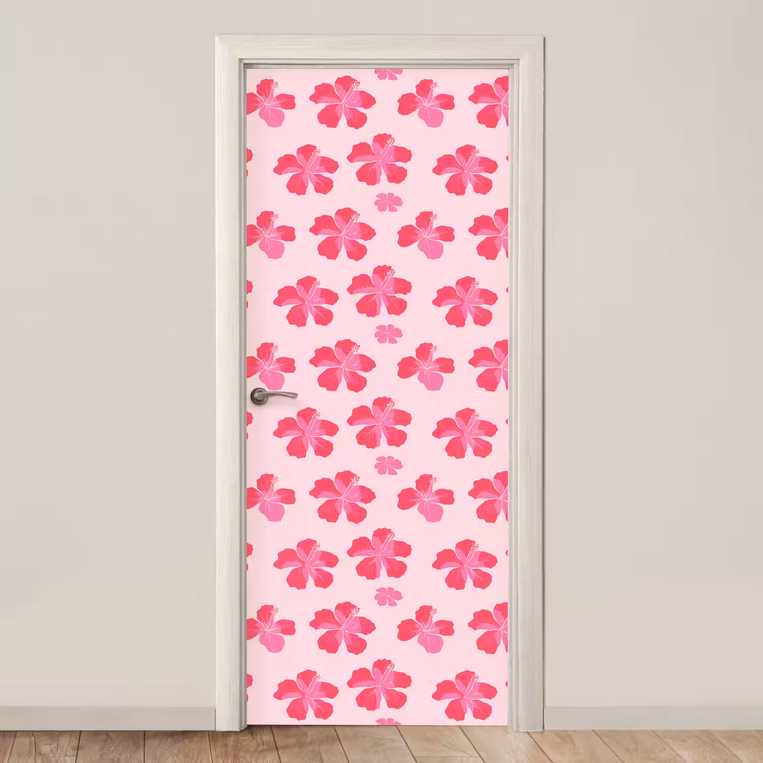 Hibiscus - Bloemen - Roze deurposter klein 289 -3d_beige