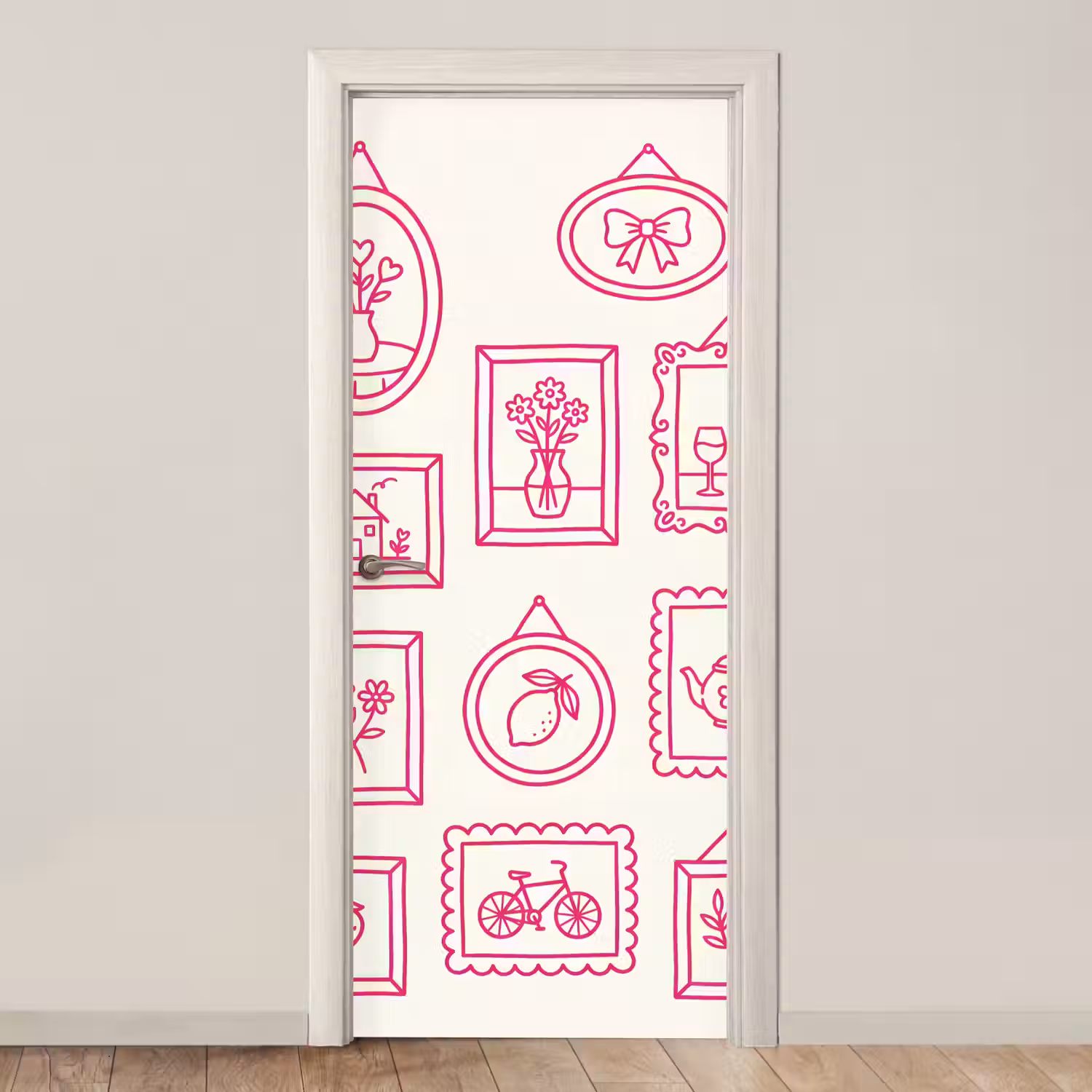 Illustratie - Collectie - Kunst - Minimalistisch - Roze deurposter klein -3d_beige