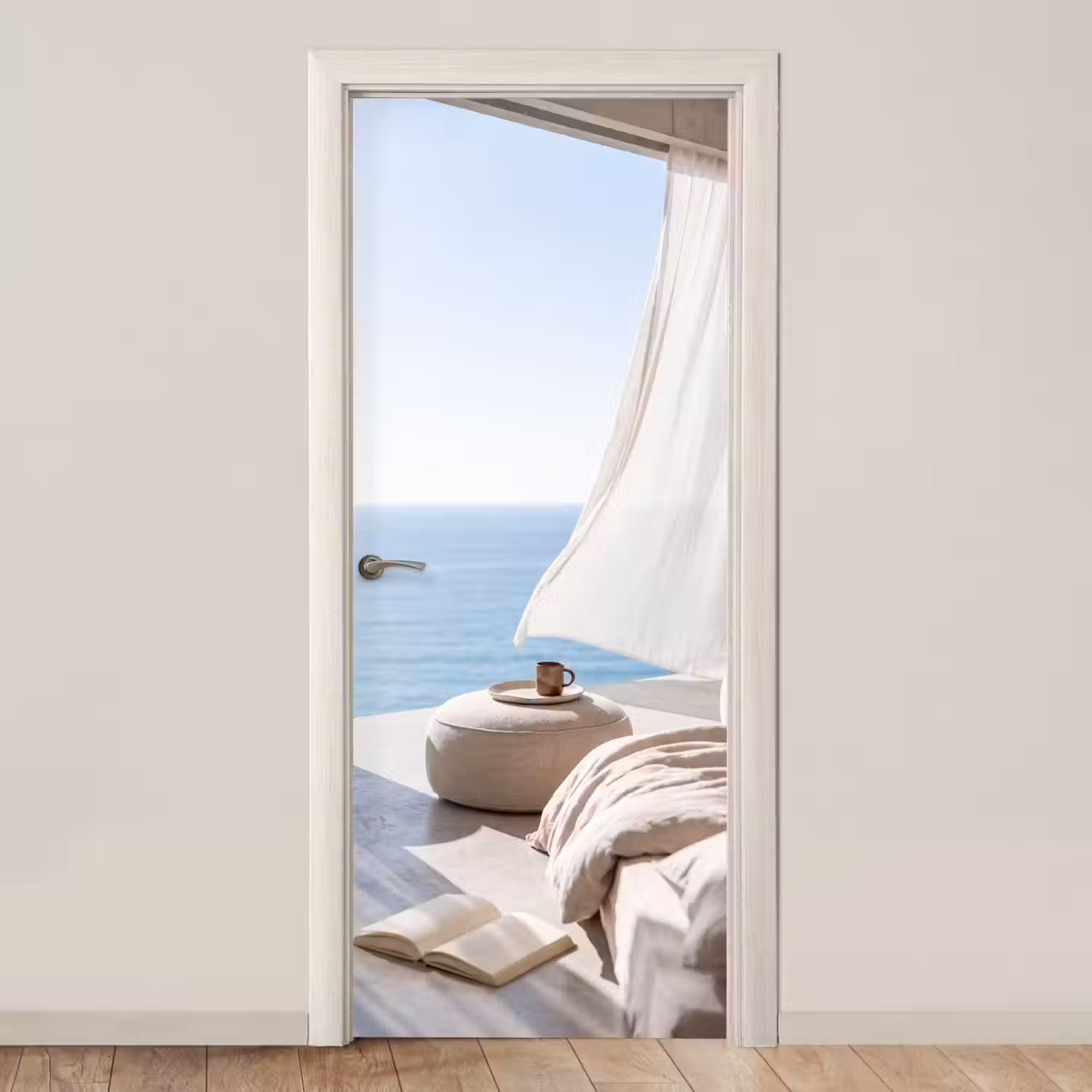 Interieur - Zeezicht - Modern - Rust - Beige deurposter klein -3d_beige