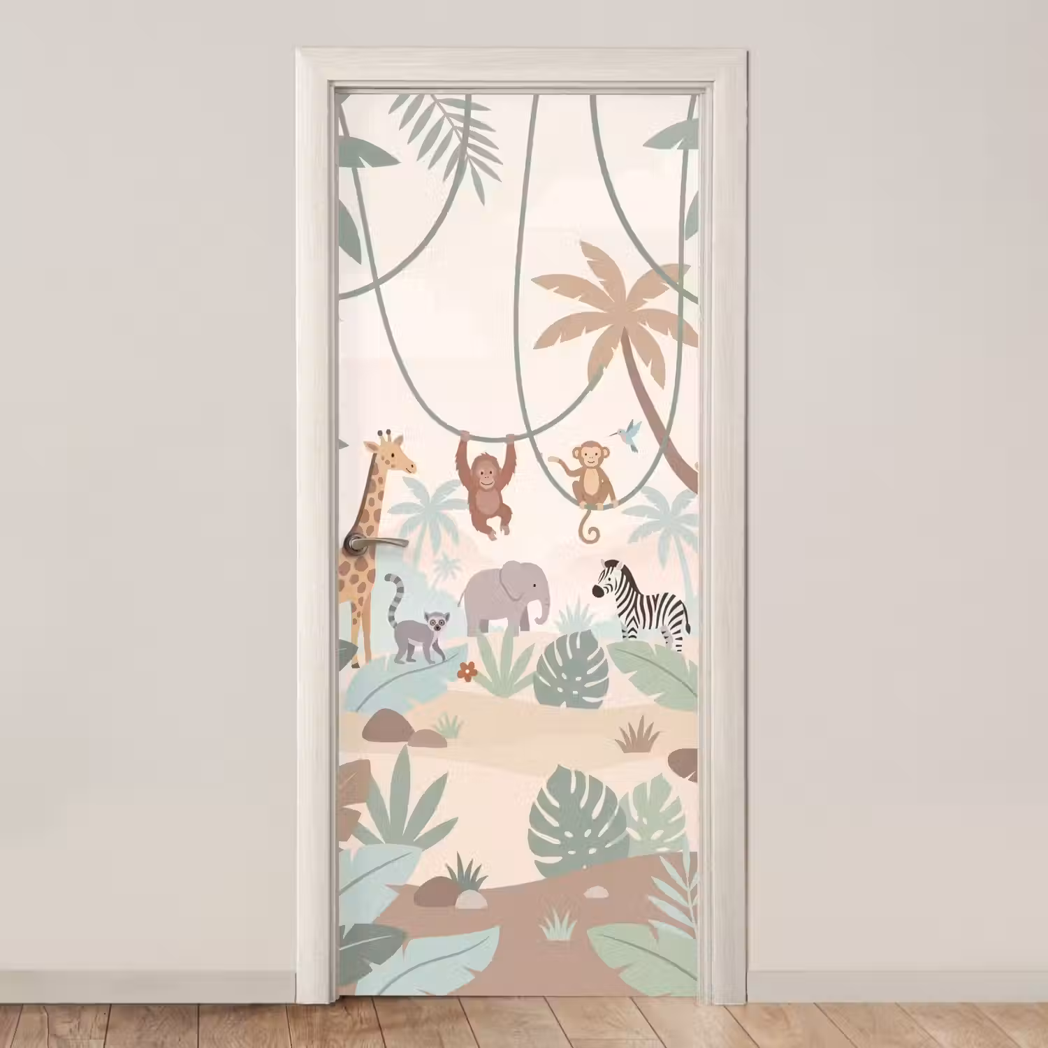 Jungle - Dieren - Groen deurposter klein -3d_beige