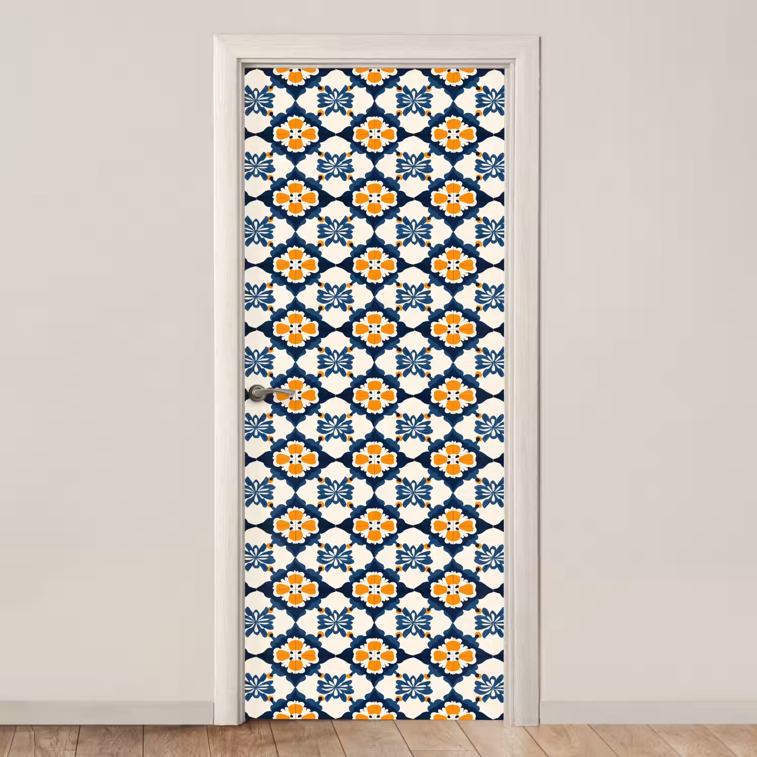 Klassiek - Geometrisch - Blauw deurposter klein 289 -3d_beige