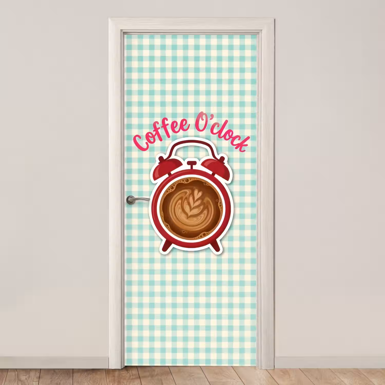 Koffie - Klok - Groen deurposter klein -3d_beige