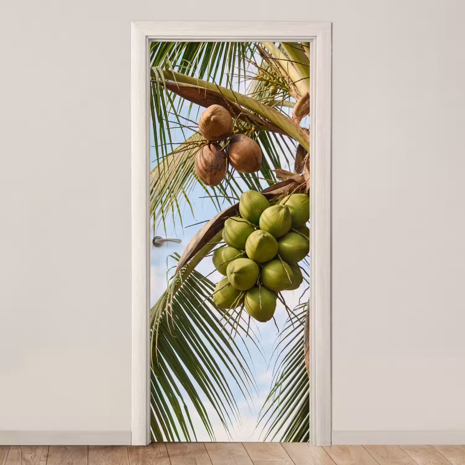 Kokosnoot - Boom - Tropisch - Natuur - Groen deurposter klein -3d_beige