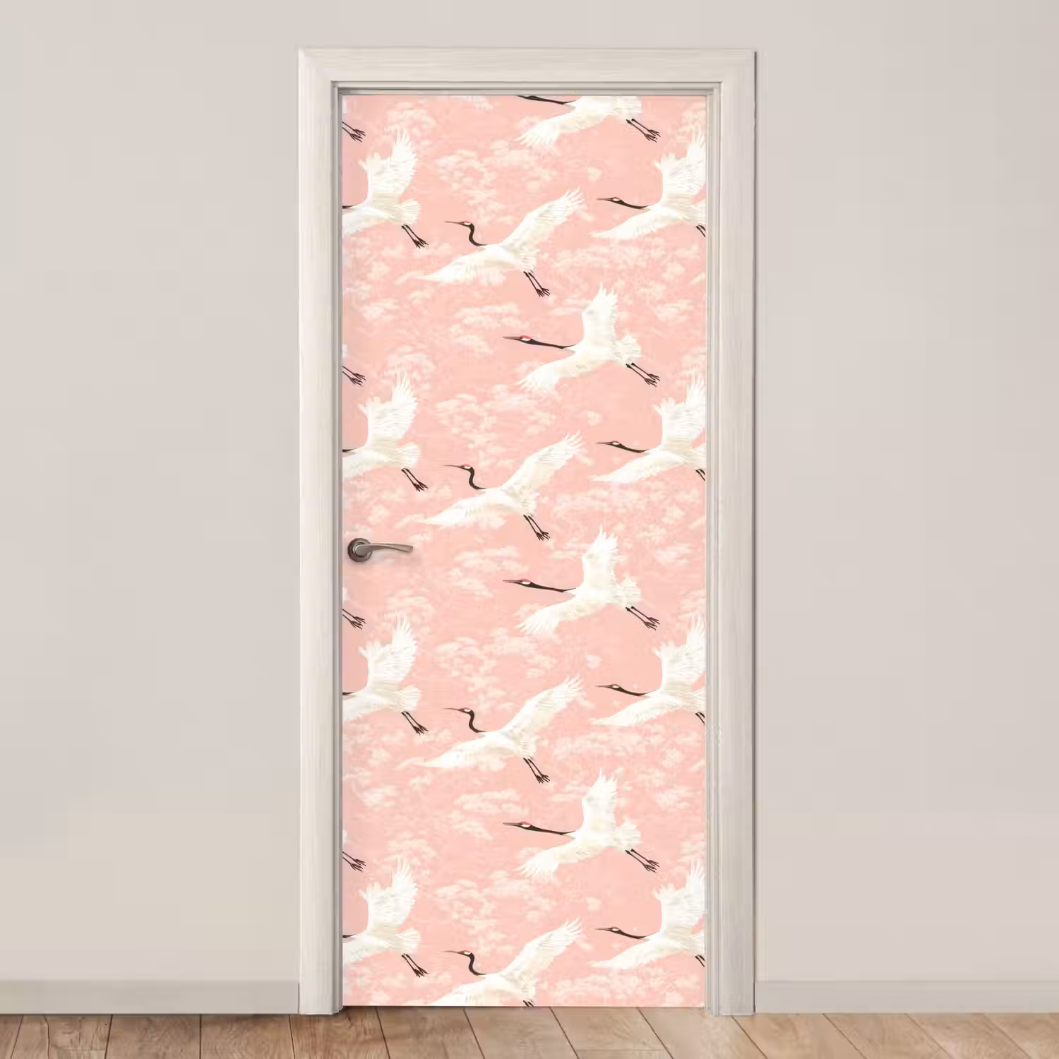 Kraanvogels - Bloesem - Roze deurposter klein 289 -3d_beige