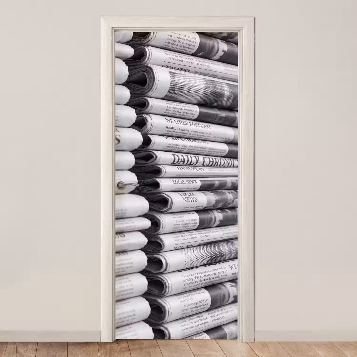 Krant - Stapel - Nieuws - Zwart-wit - Media deurposter klein -3d_beige