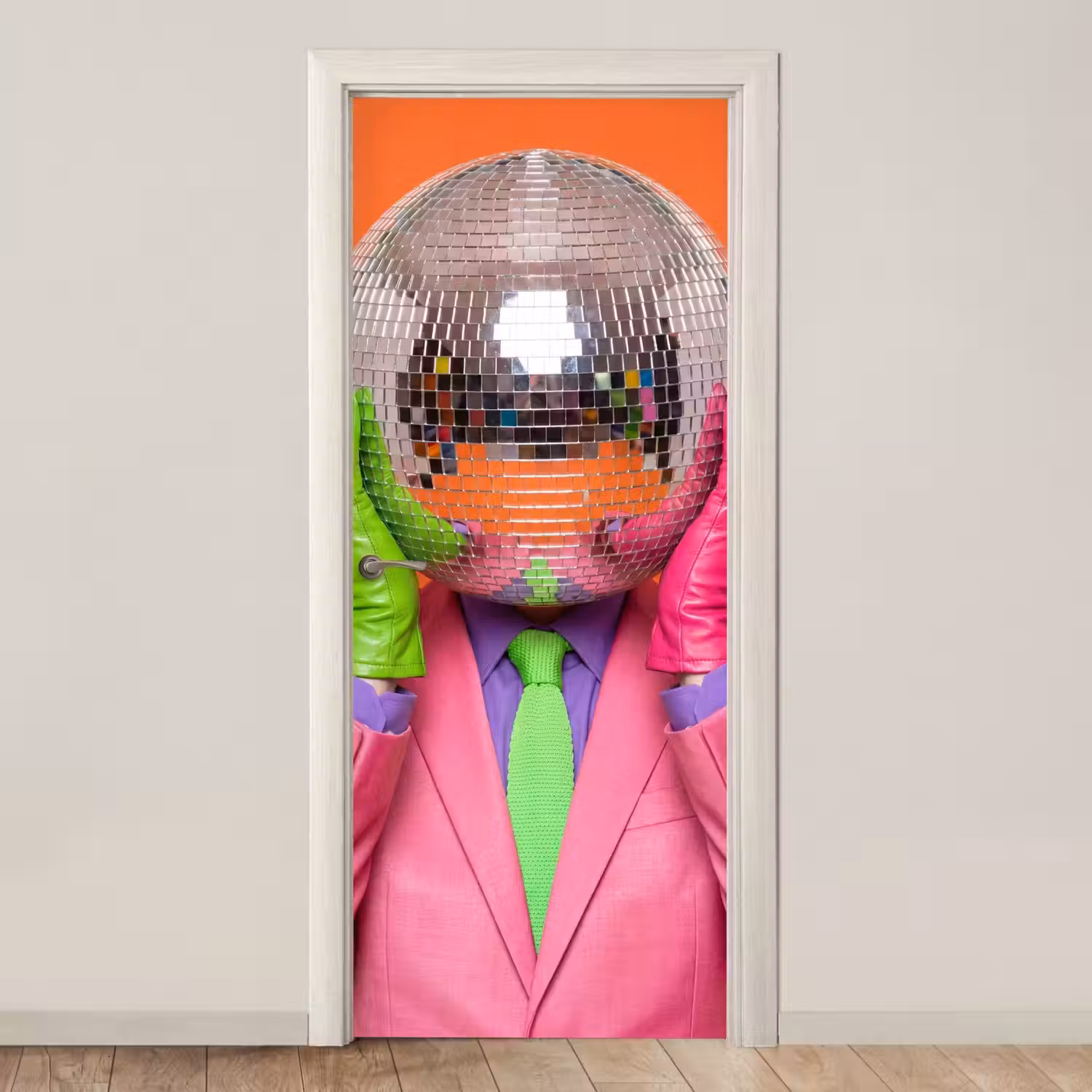 Kunst - Disco bal - Kleurrijk - Modern - Studio deurposter klein -3d_beige