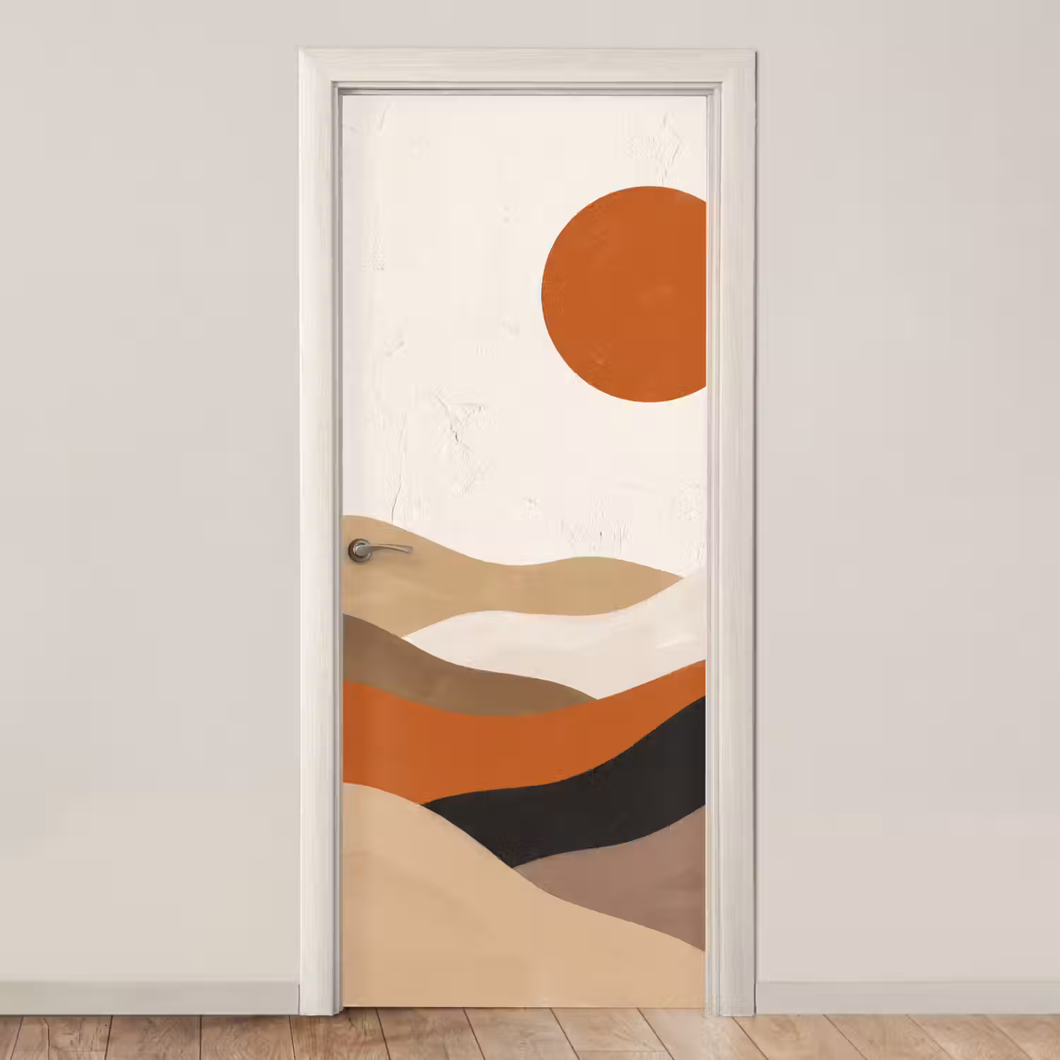 Landschap - Heuvels - Zon - Abstract - Oranje deurposter klein -3d_beige