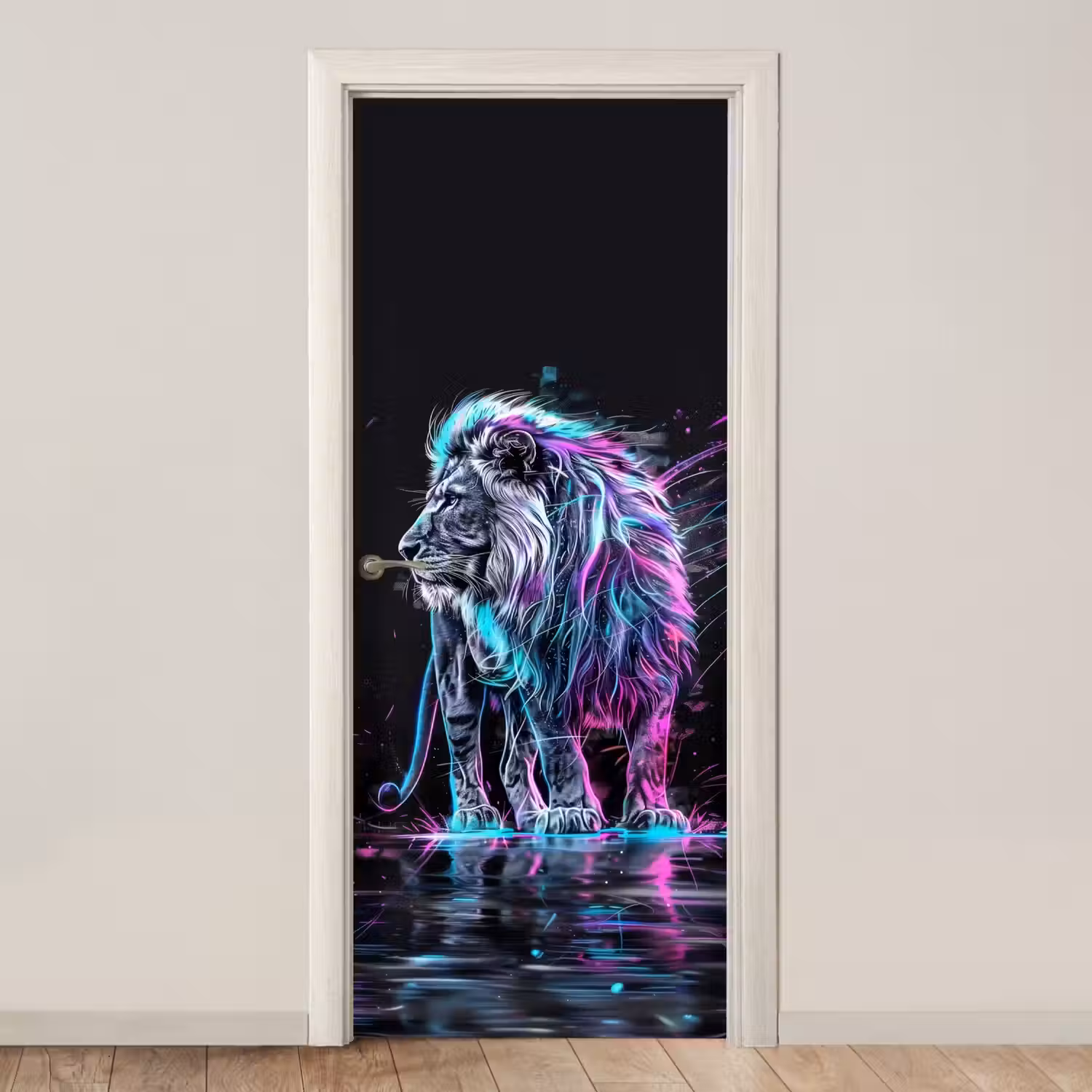Leeuw - Kleuren - Zwart - Dieren deurposter klein -3d_beige