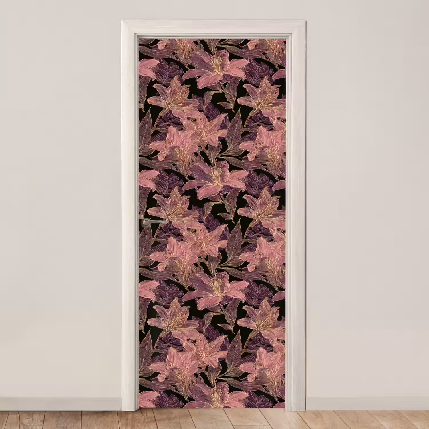 Lelies - Patroon - Paars - Goud deurposter klein 289 -3d_beige