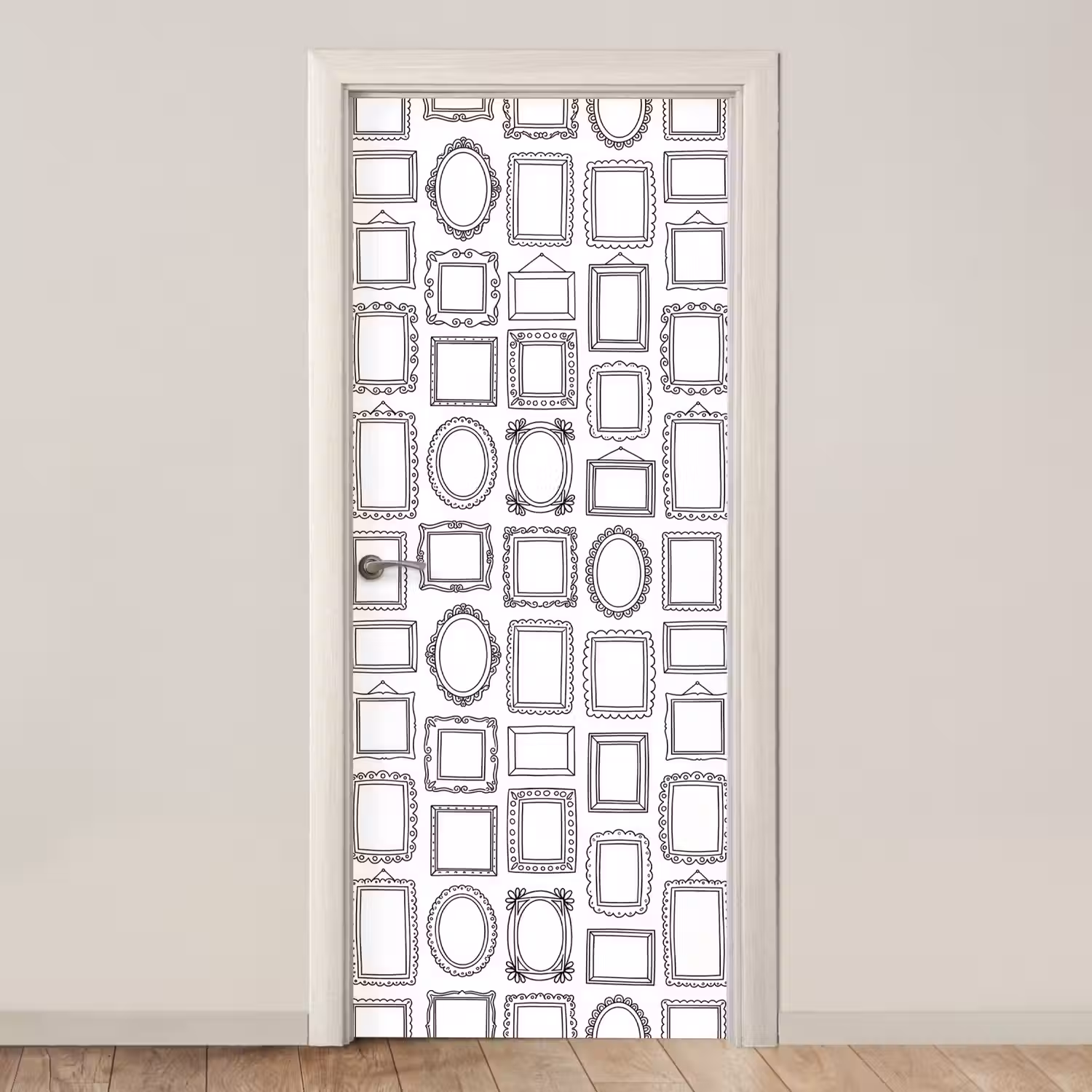 Lijsten - Patroon - Decoratie - Schets - Zwart-wit deurposter klein -3d_beige