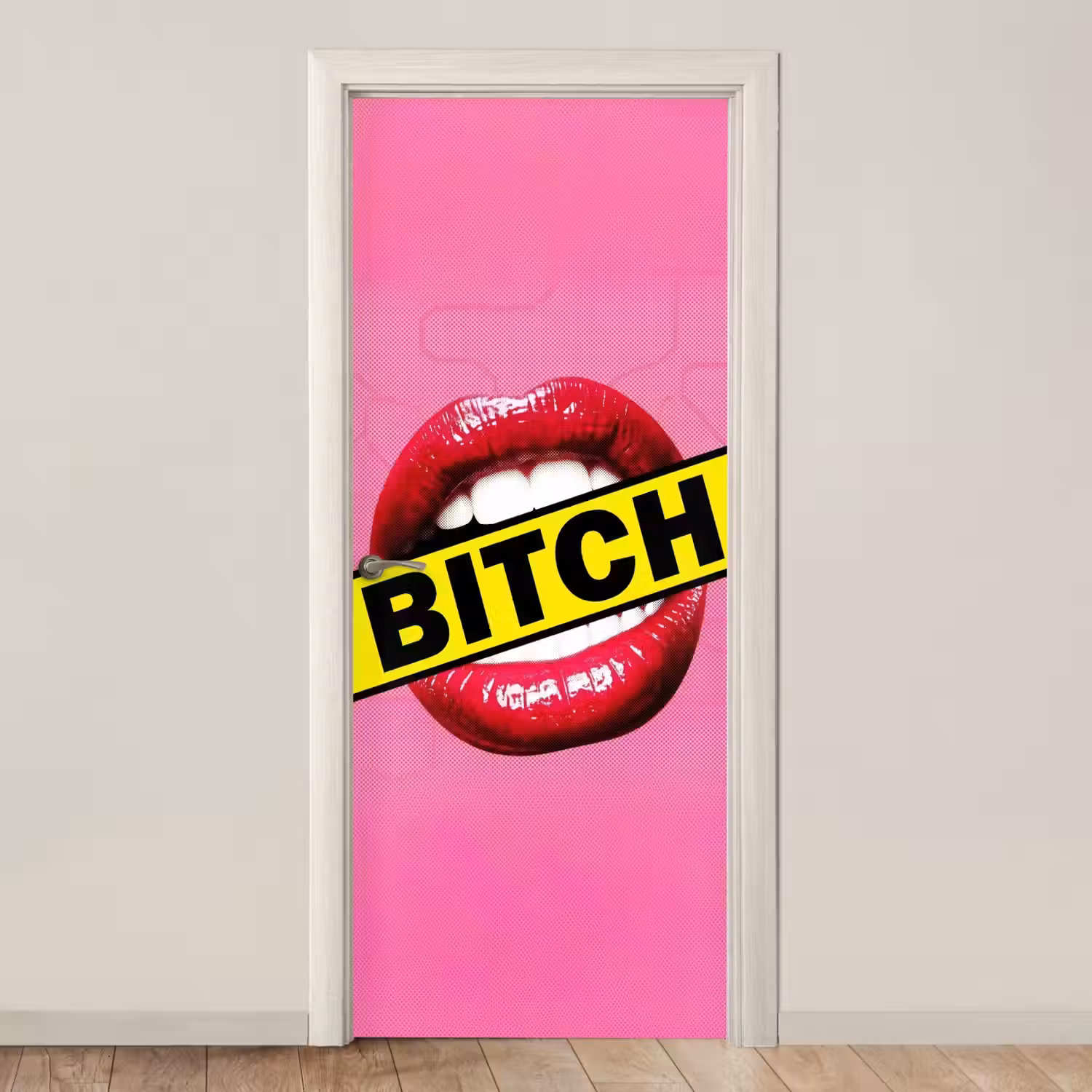 Lippen - Tekst - Kleurrijk deurposter klein -3d_beige