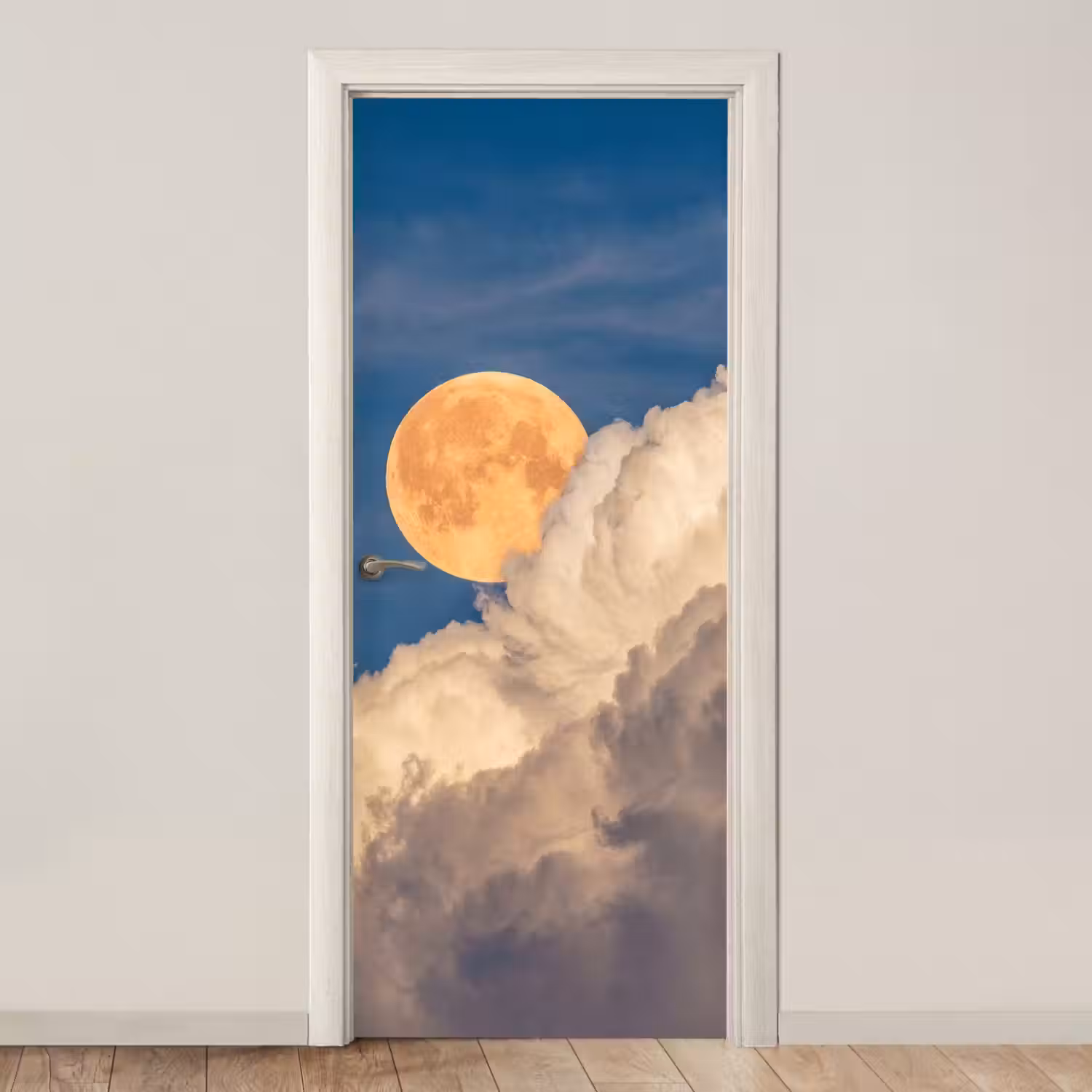 Maan - Wolken - Natuur - Oranje deurposter klein -3d_beige