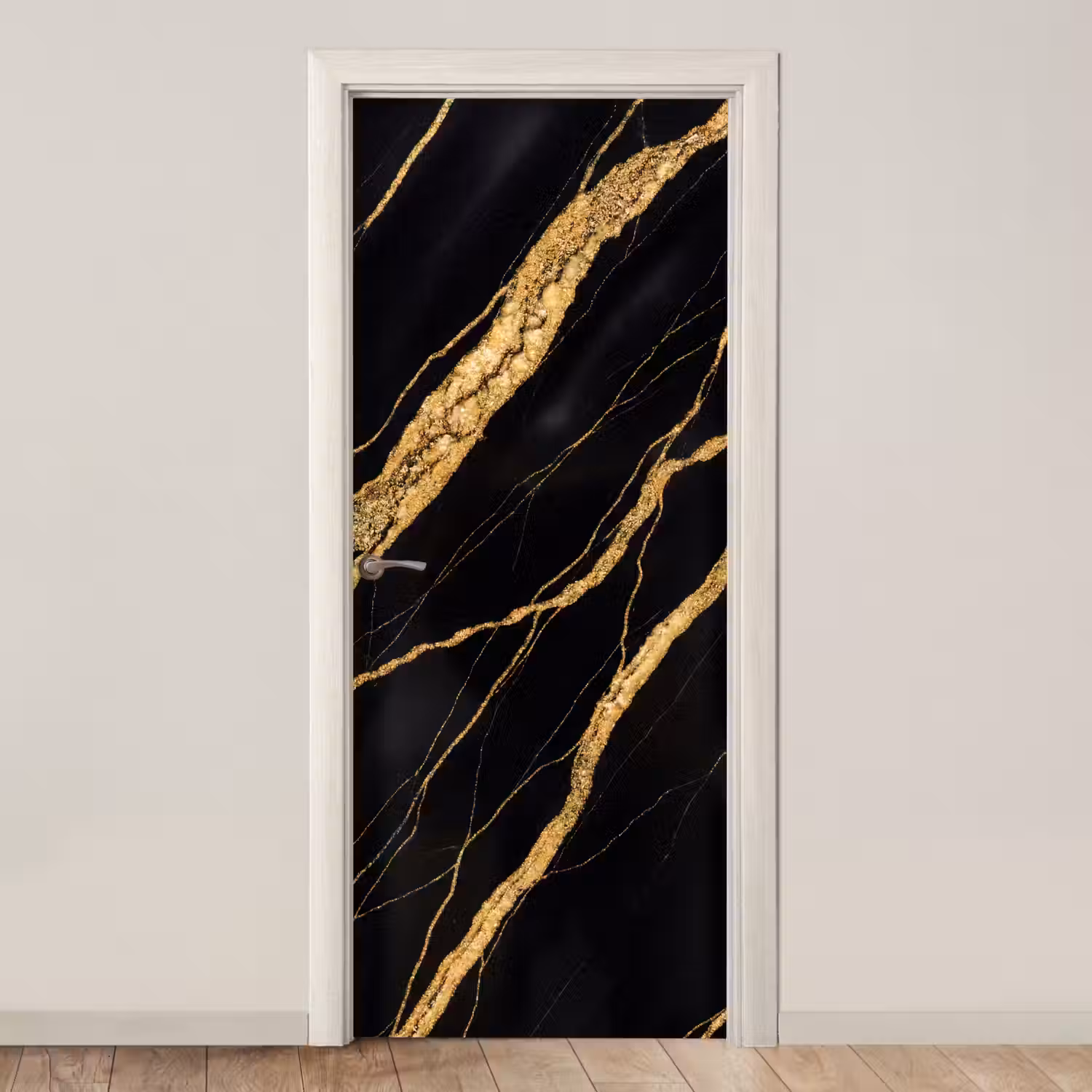 Marmer - Goud - Textuur - Abstract - Zwart deurposter klein -3d_beige