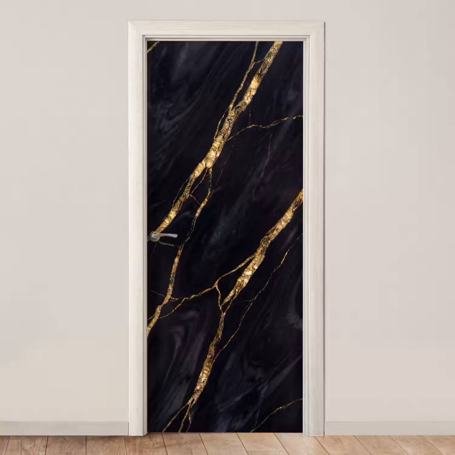 Marmer - Gouden aders - Abstract - Zwart deurposter klein -3d_beige