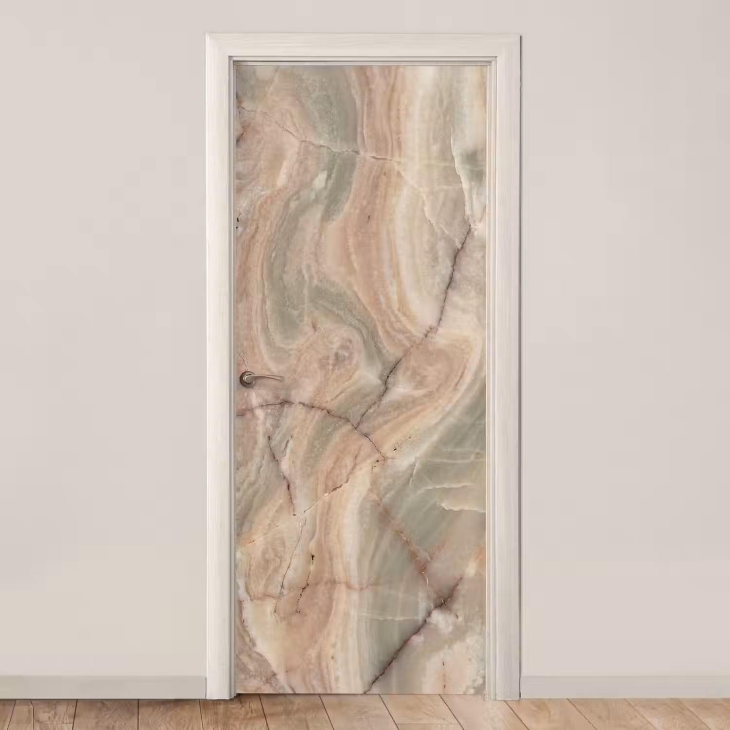 Marmer - Patroon - Abstract - Beige - Groen deurposter klein -3d_beige