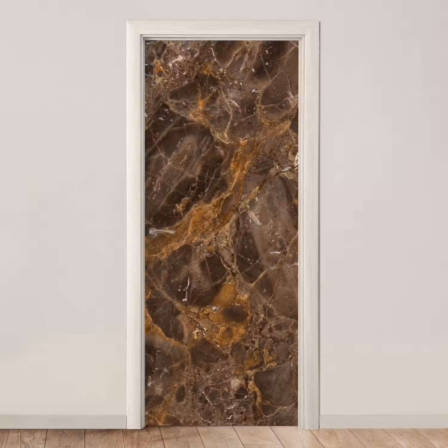 Marmer - Patroon - Natuur - Bruin - Goud deurposter klein -3d_beige
