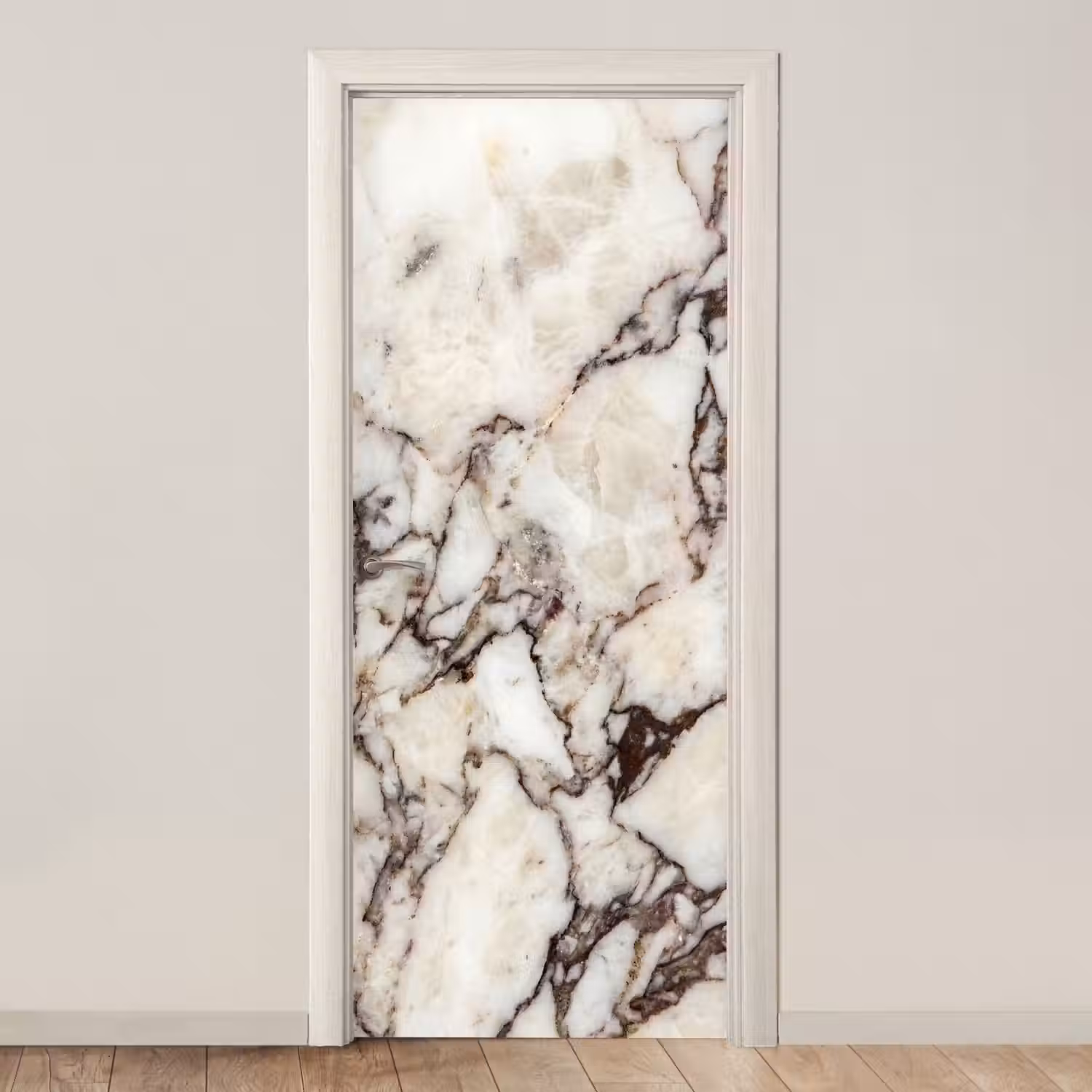 Marmer - Textuur - Abstract - Wit - Bruin deurposter klein -3d_beige