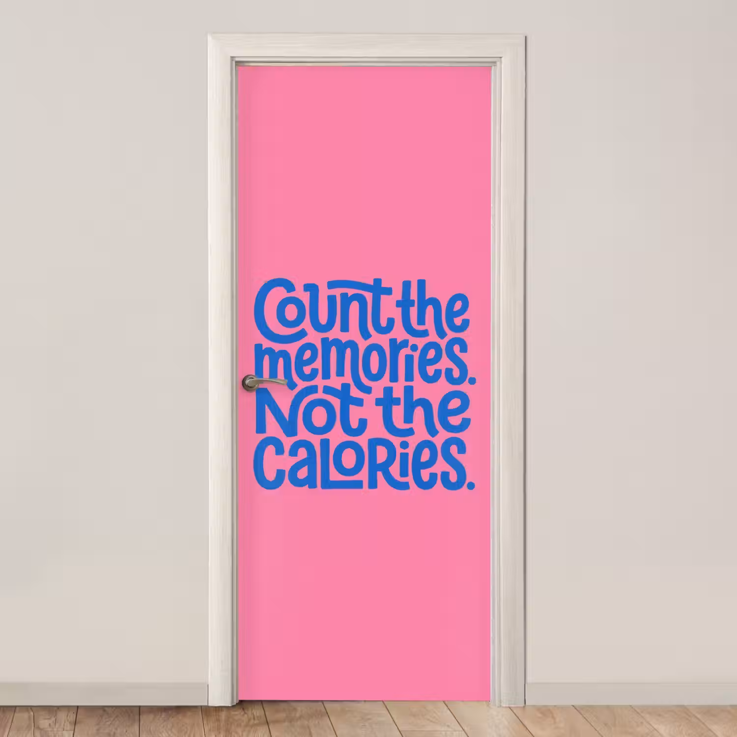 Memories - Roze - Blauw - Quote deurposter klein -3d_beige