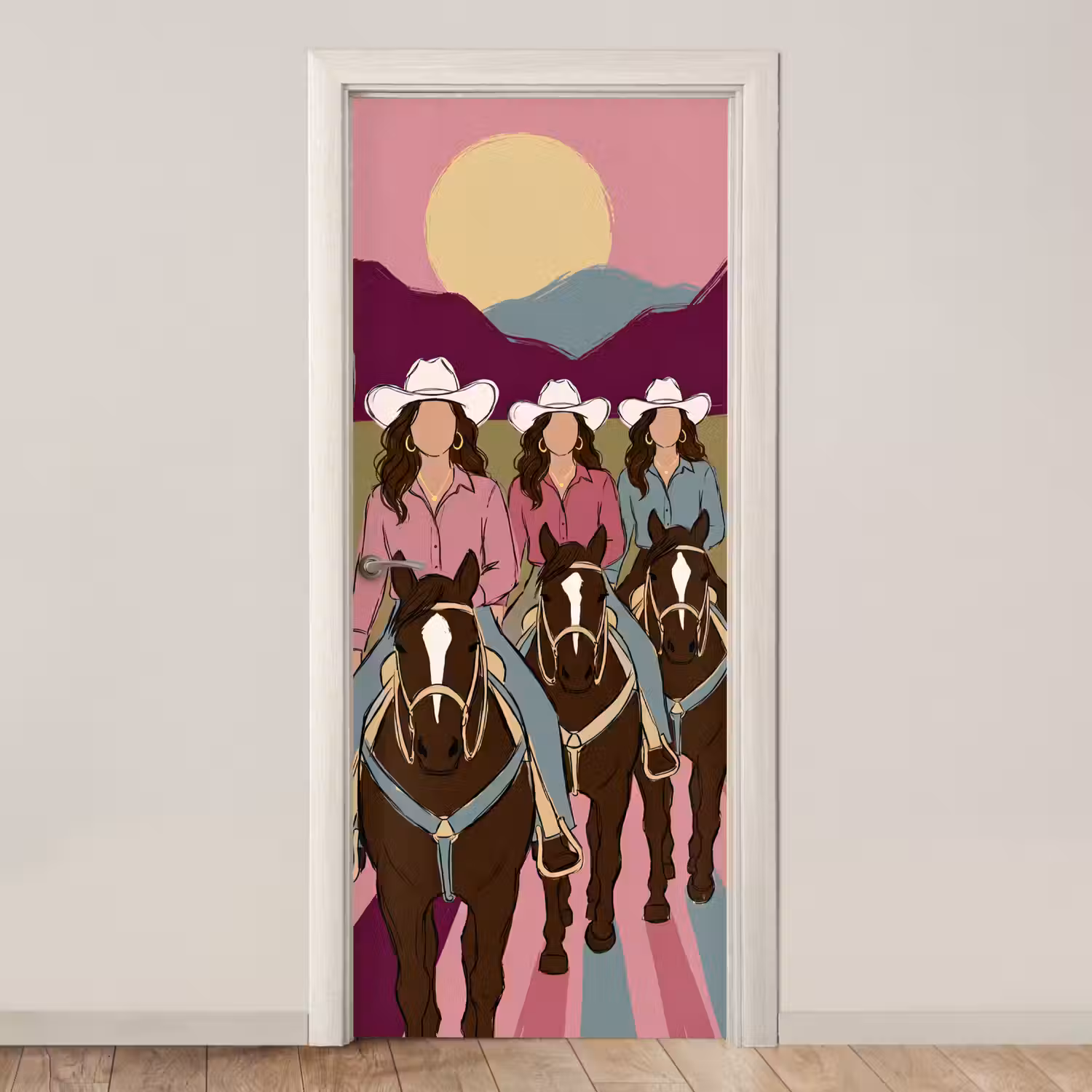 Mensen - Paard - Woestijn - Abstract - Roze deurposter klein -3d_beige